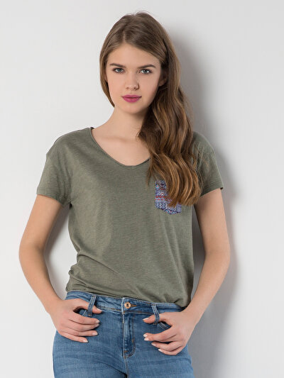 COLINS женский футболки короткий рукав COLINS женский футболки короткий рукав<br>Пол: женский; Цвет: хаки меланж; Размер INT: S;