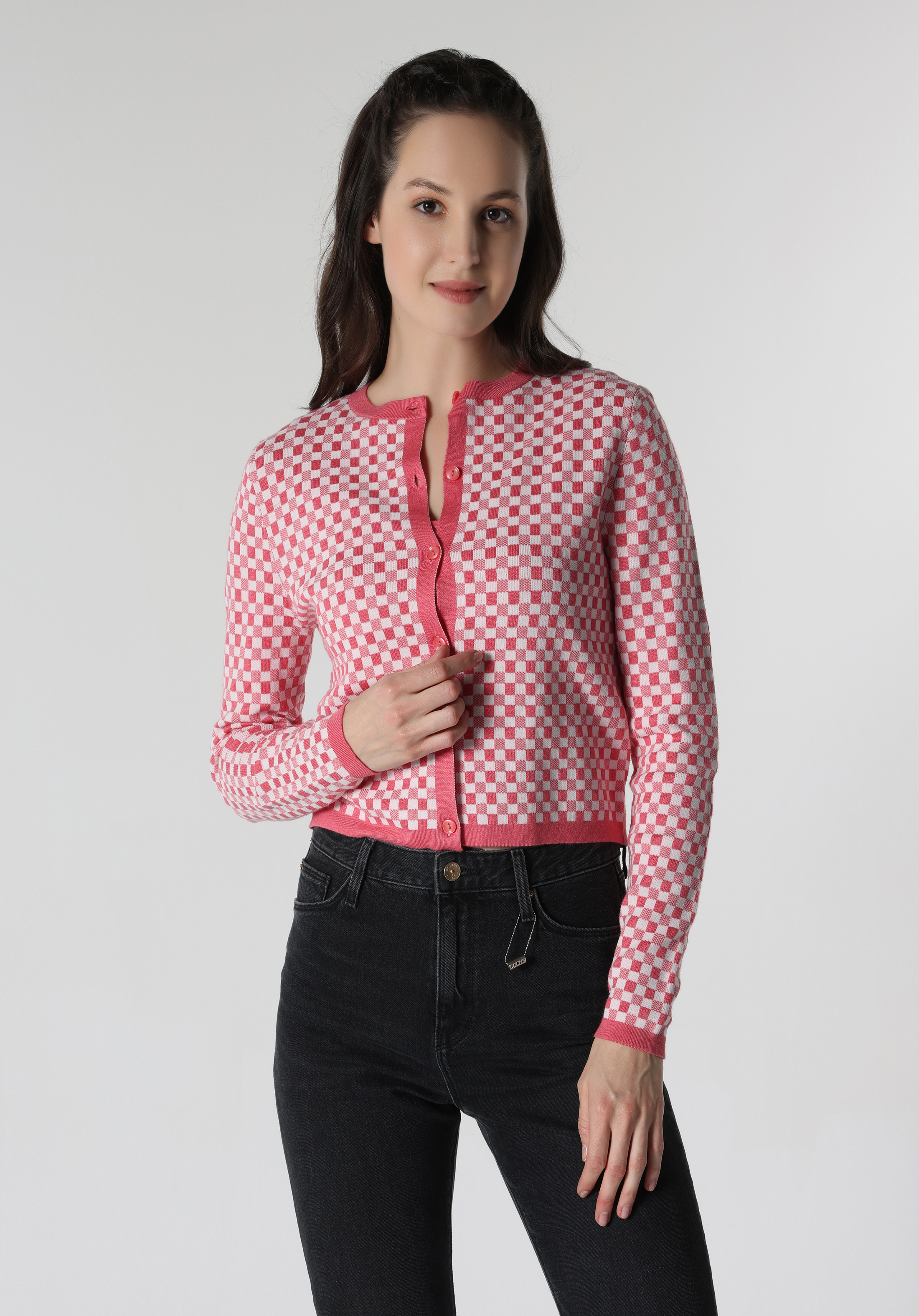 Показать информацию о Женский розовый кардиган slim fit