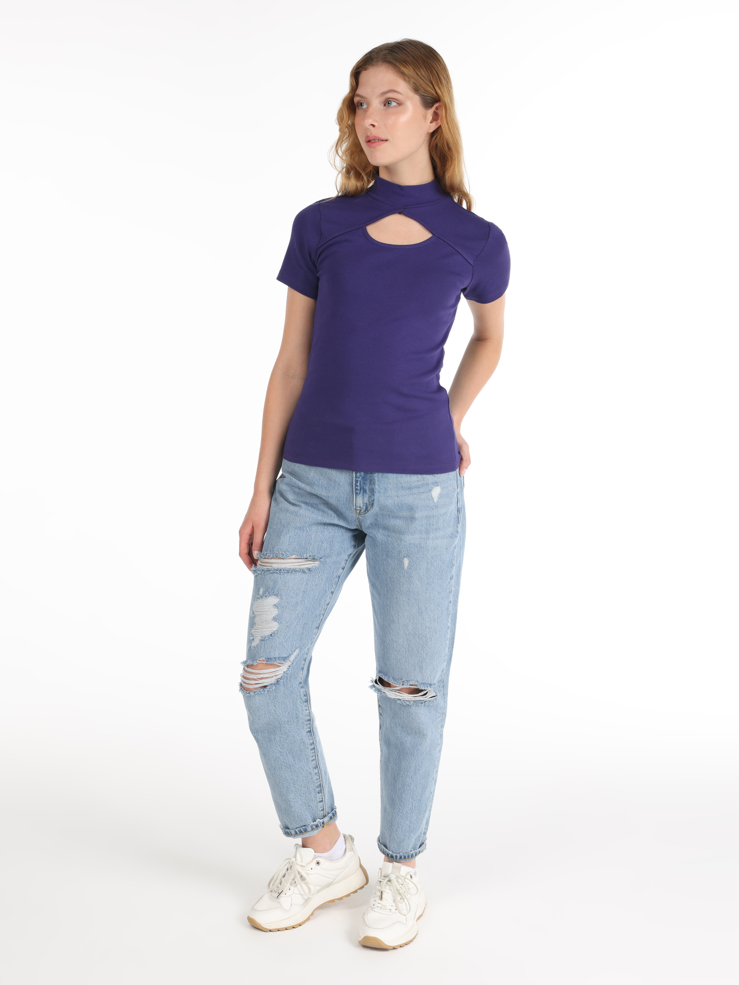 Показать информацию о Slim fit полуводолазка женская фиолетовая футболка с коротким рукавом