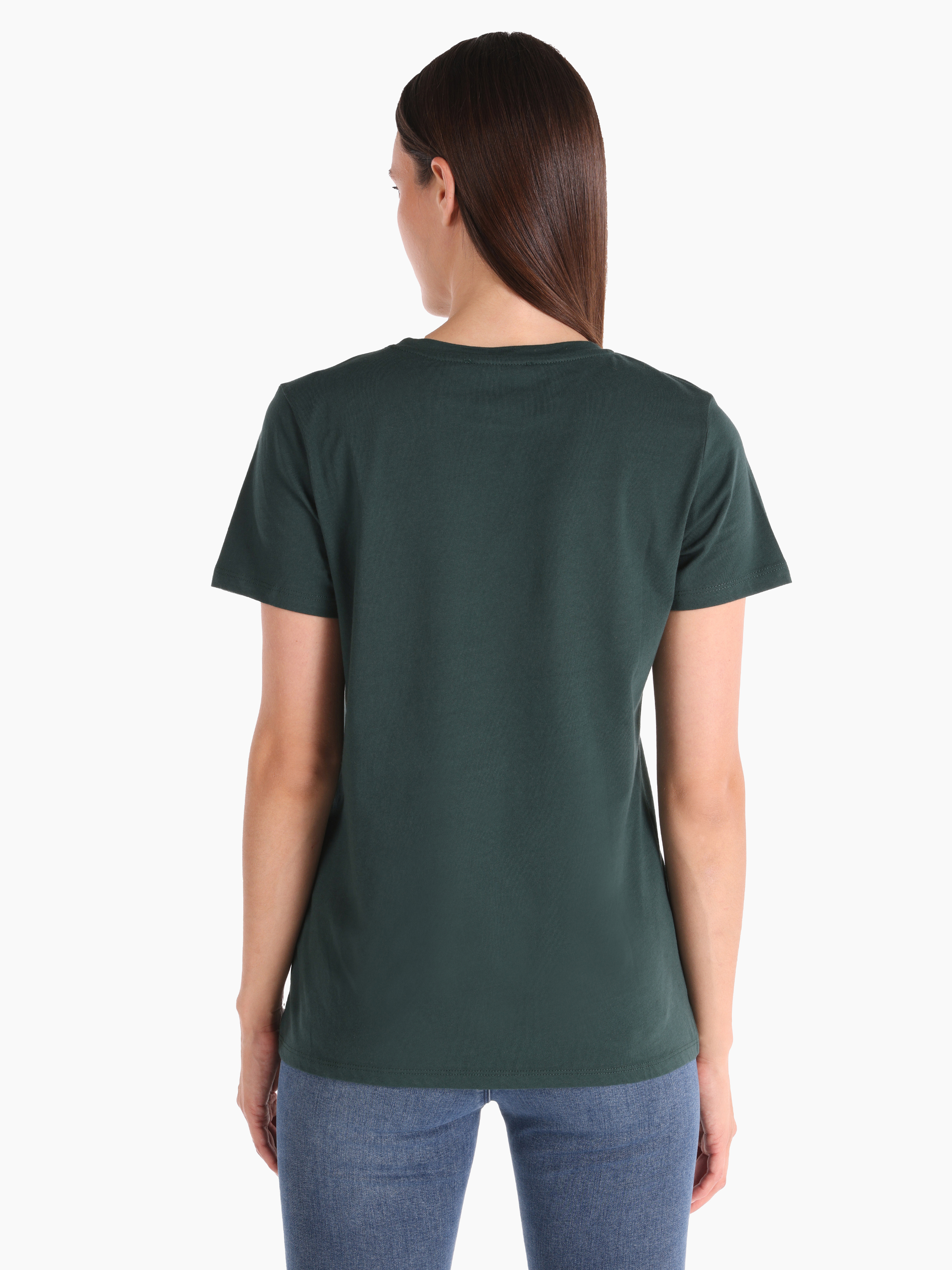 Показать информацию о Slim fit женская зеленая футболка с коротким рукавом и круглым вырезом