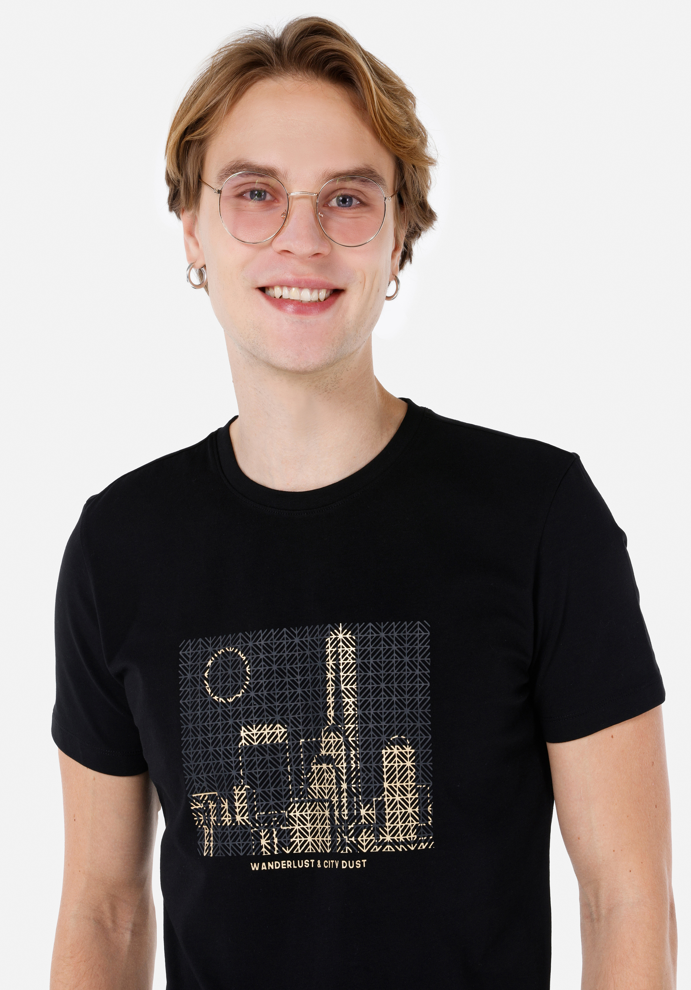 Показать информацию о Slim fit круглый вырез прямая мужская черная футболка с коротким рукавом