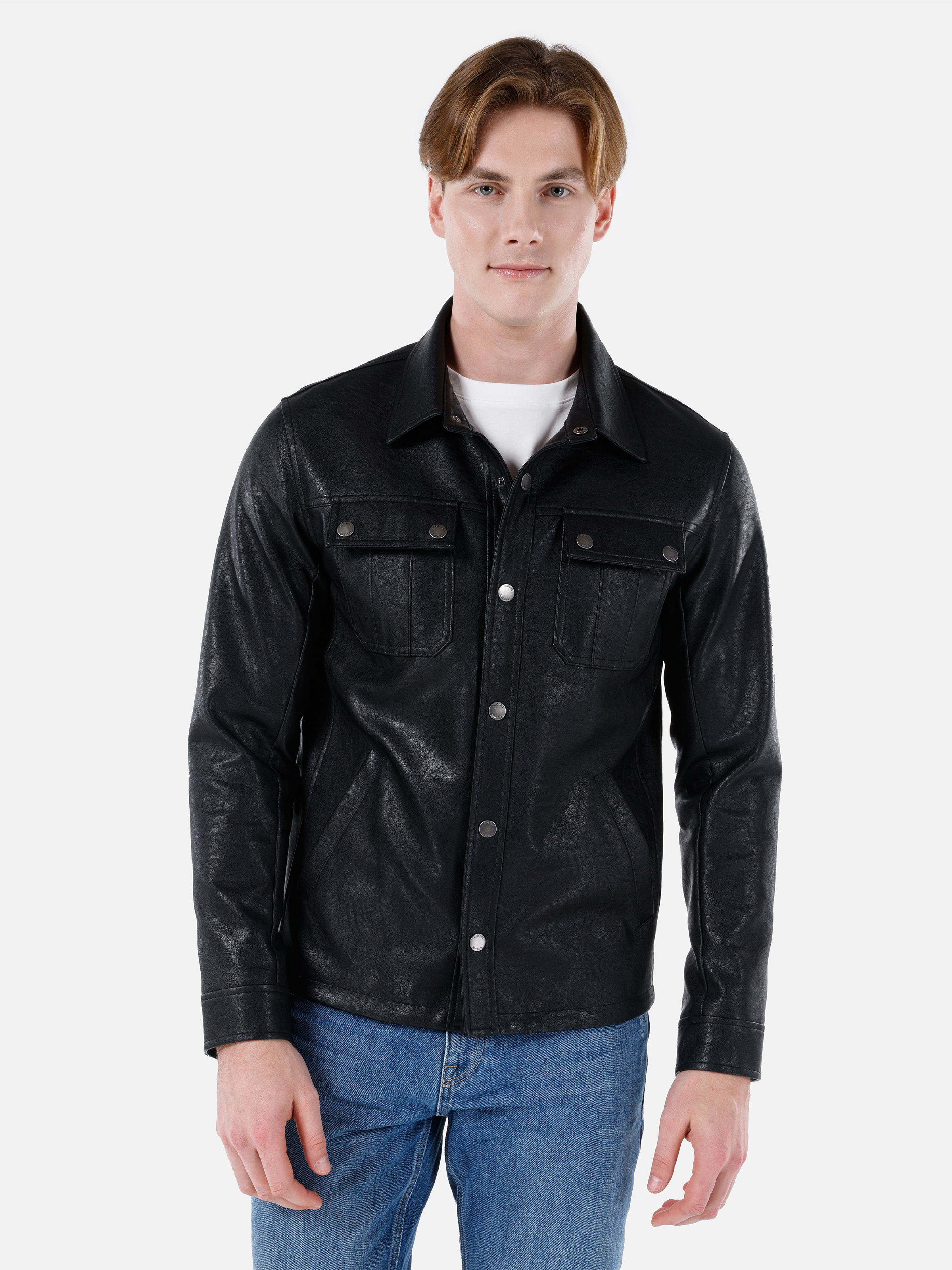Показать информацию о Slim fit мужское черное пальто из полиуретана