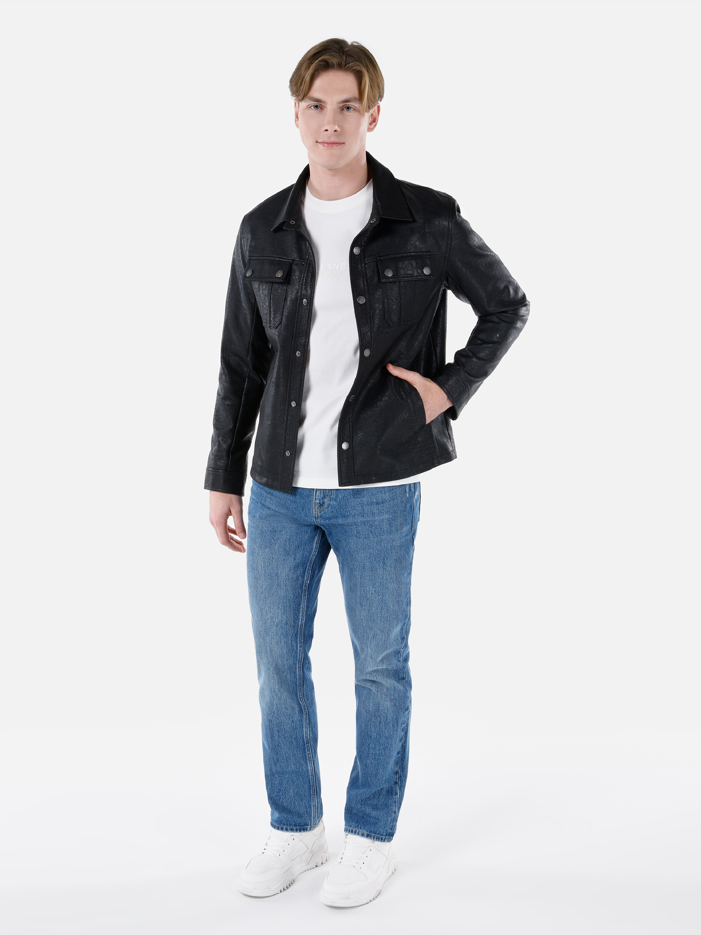 Показать информацию о Slim fit мужское черное пальто из полиуретана