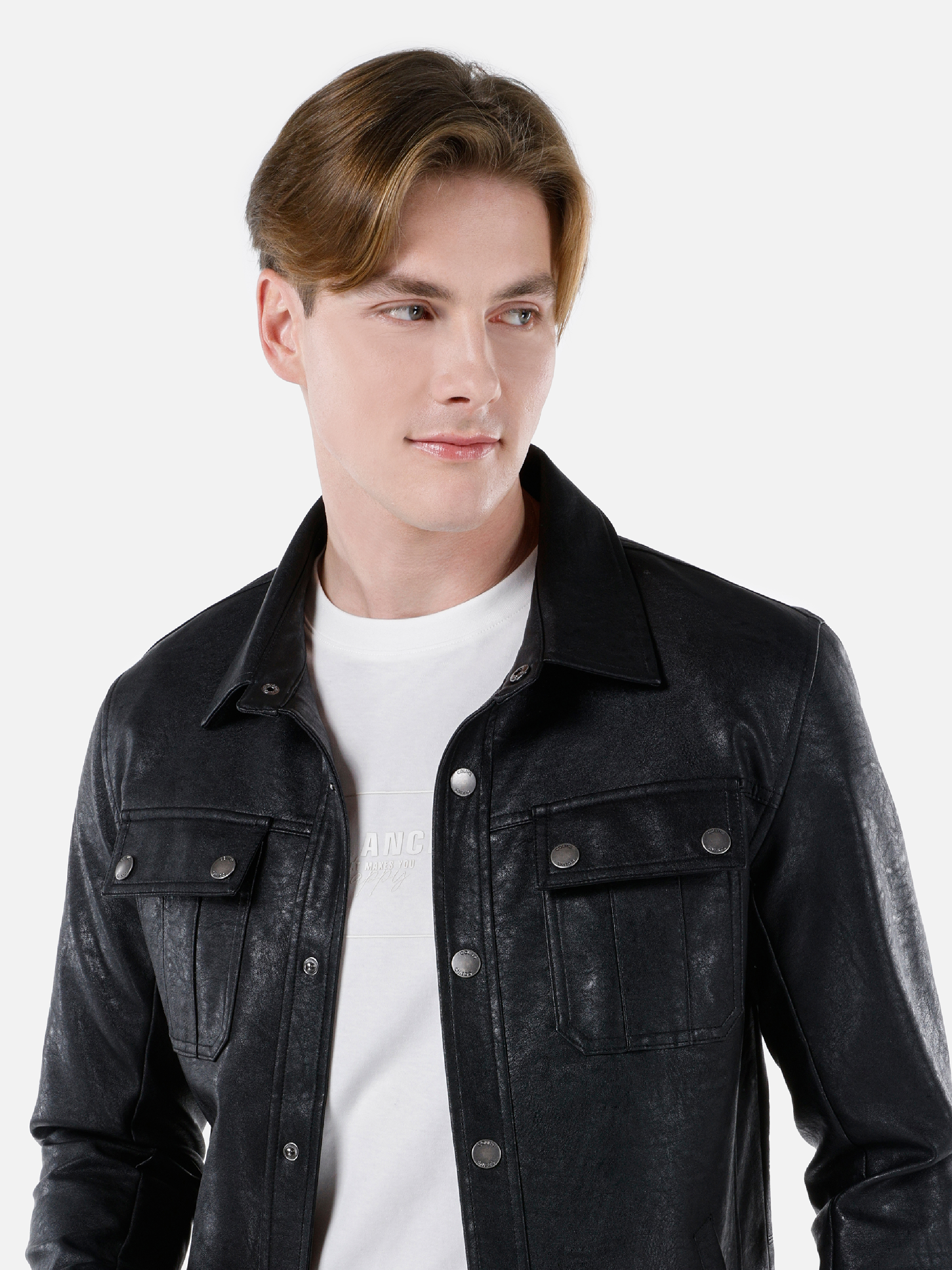 Показать информацию о Slim fit мужское черное пальто из полиуретана