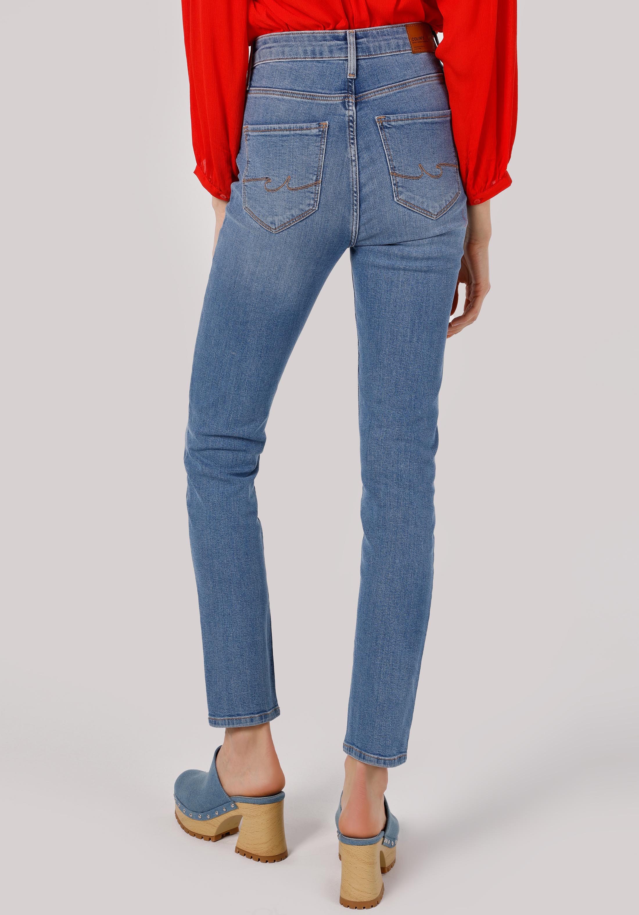 Показать информацию о Женские джинсы деним slim fit прямые средняя посадка