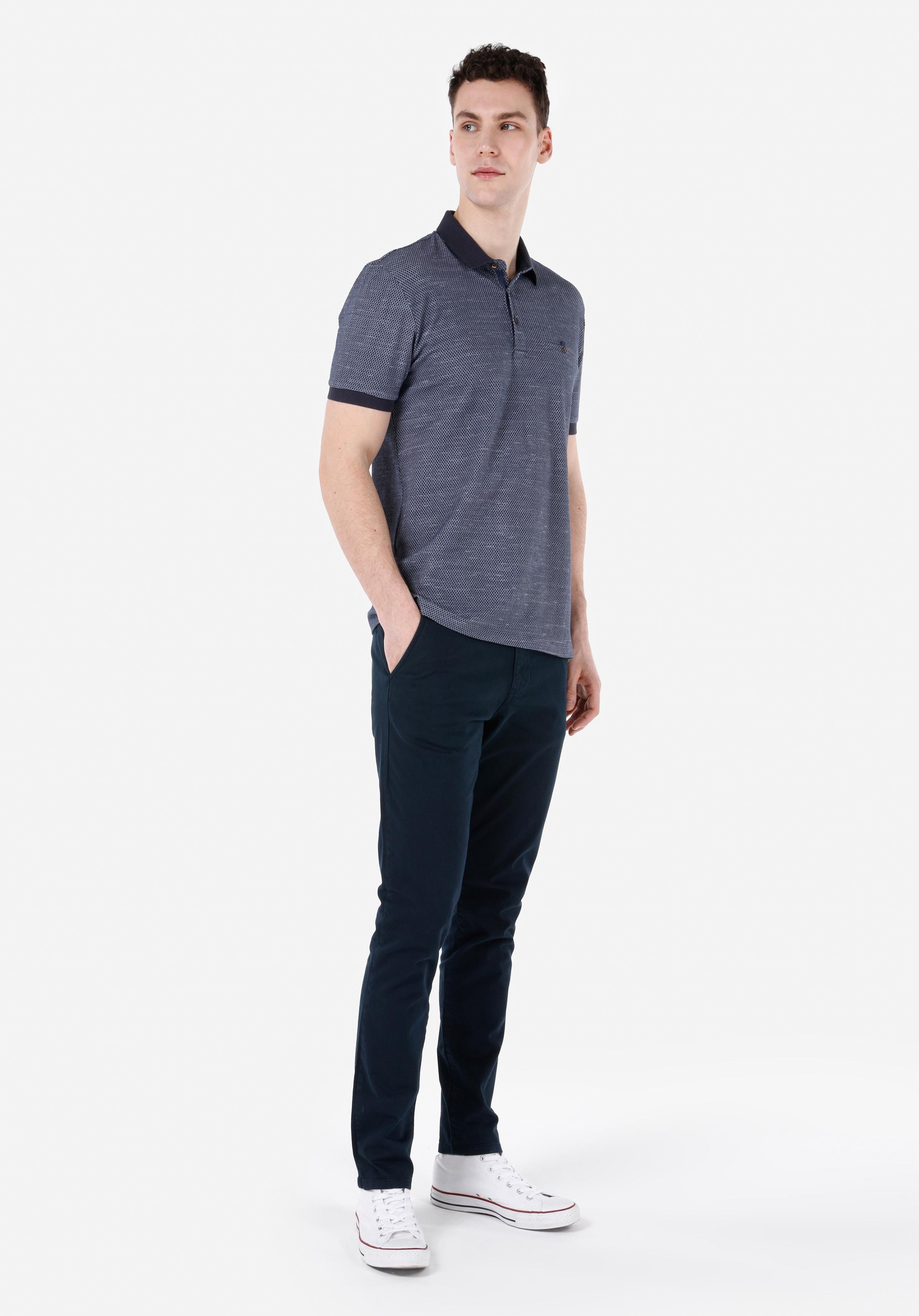 Показать информацию о Мужские темно-синие брюки slim fit средняя посадка
