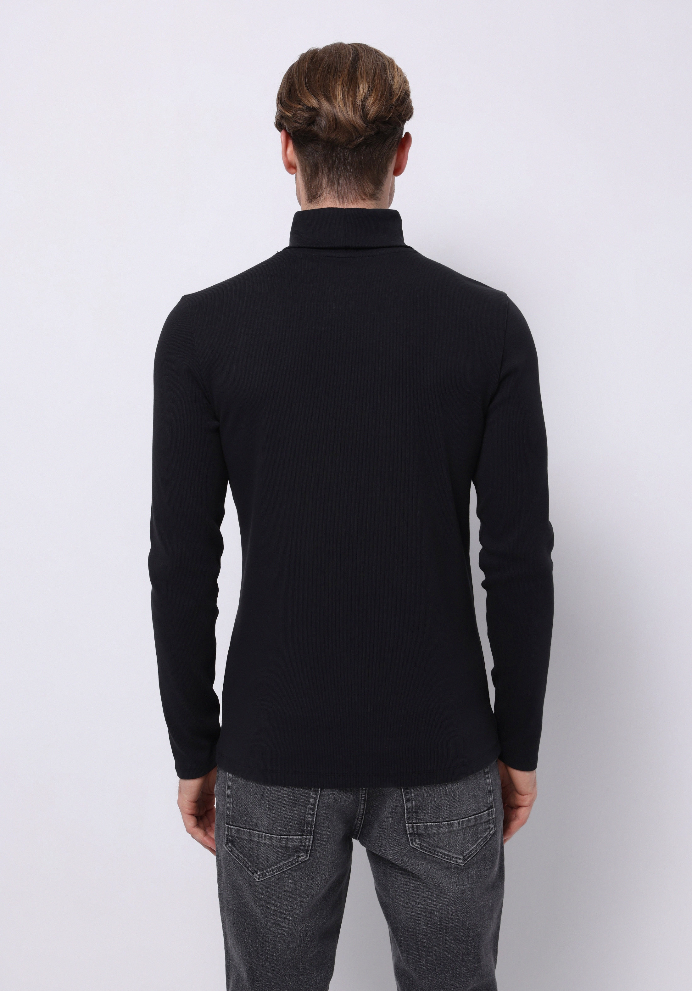 Показать информацию о Slim fit полуводолазка прямая мужская темно-синяя футболка с длинным рукавом