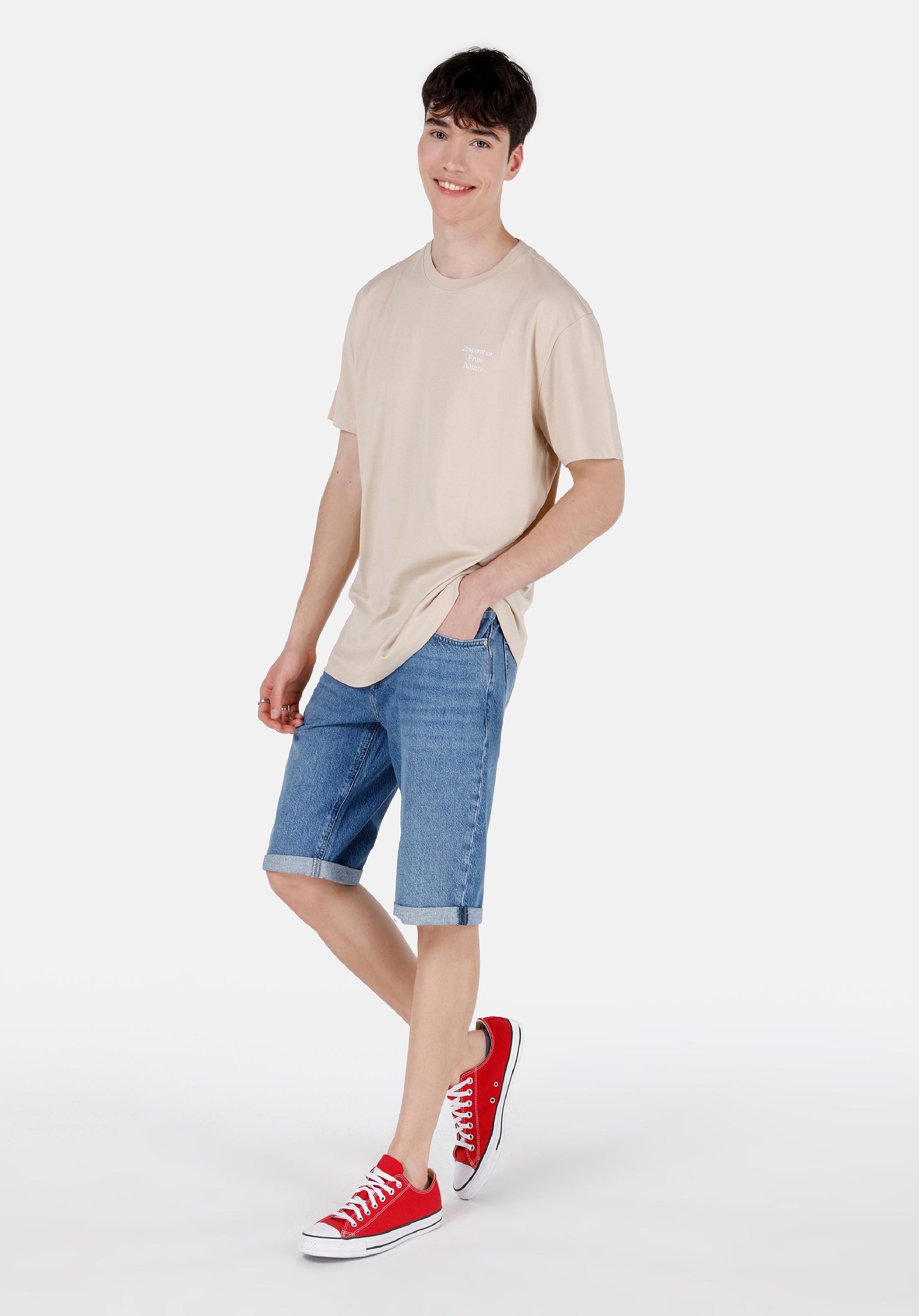 Показать информацию о Comfort fit круглый вырез прямая мужская бежевая футболка с коротким рукавом