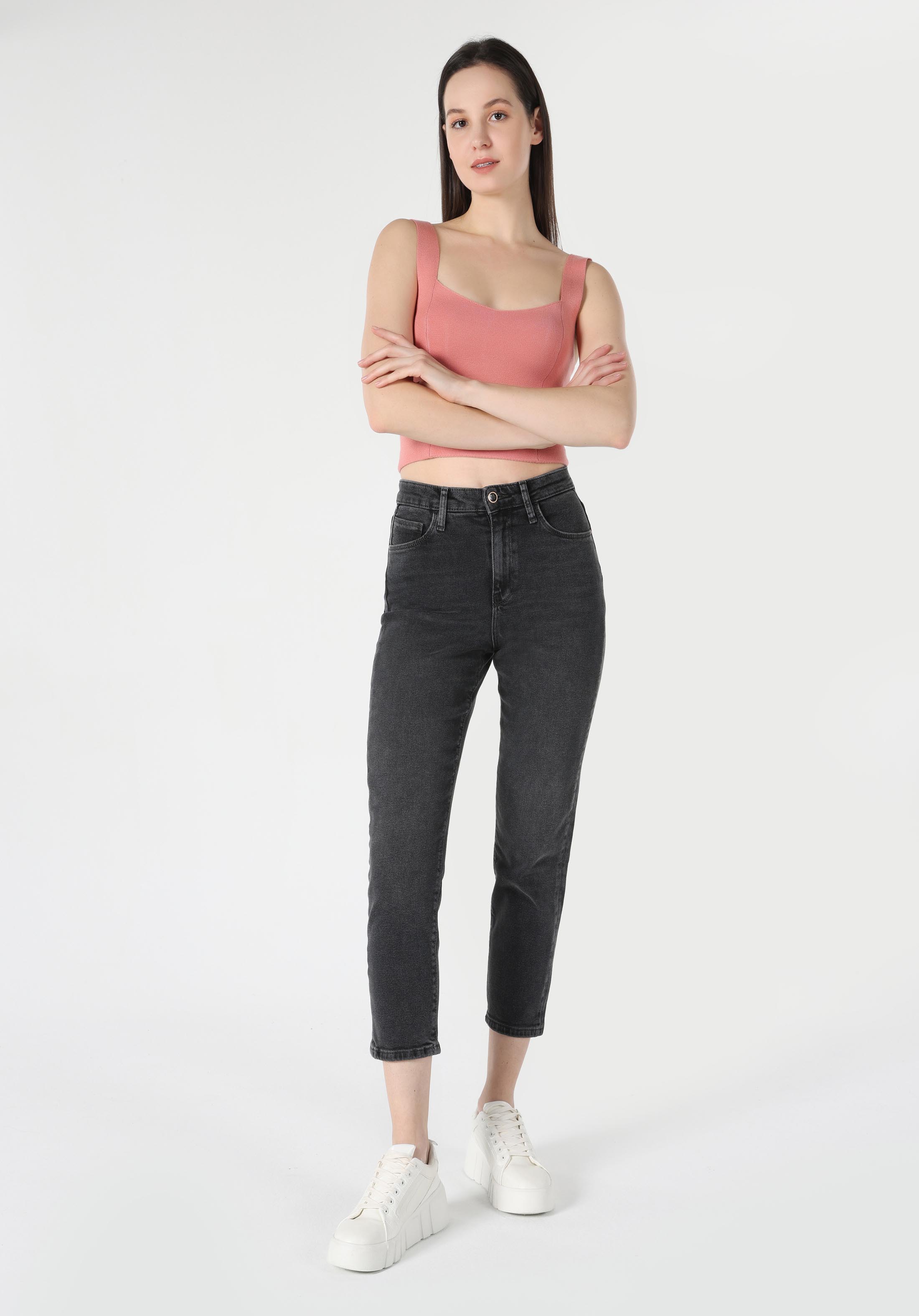 Показать информацию о Slim fit средняя талия узкие женские серые джинсы