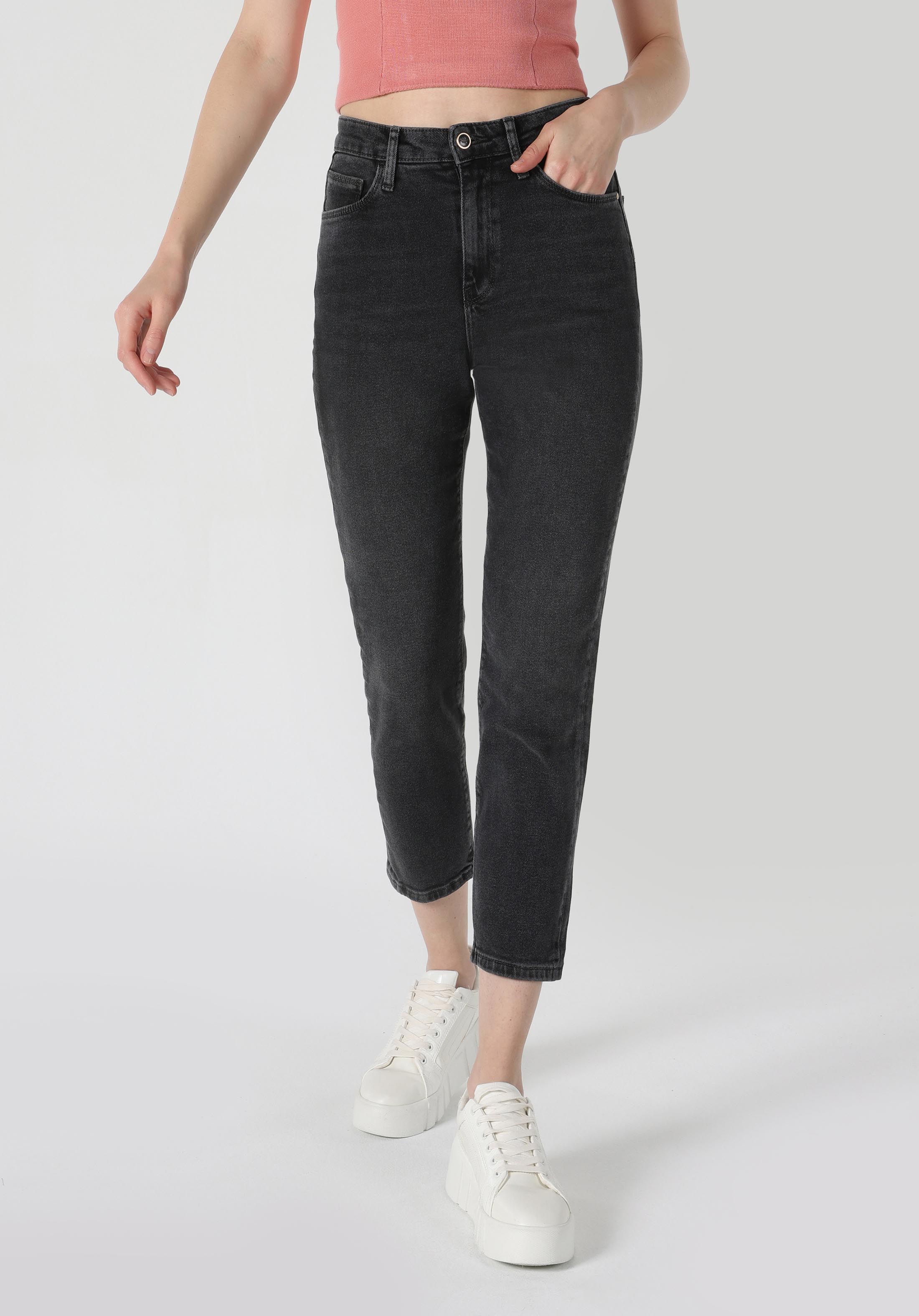 Показать информацию о Slim fit средняя талия узкие женские серые джинсы