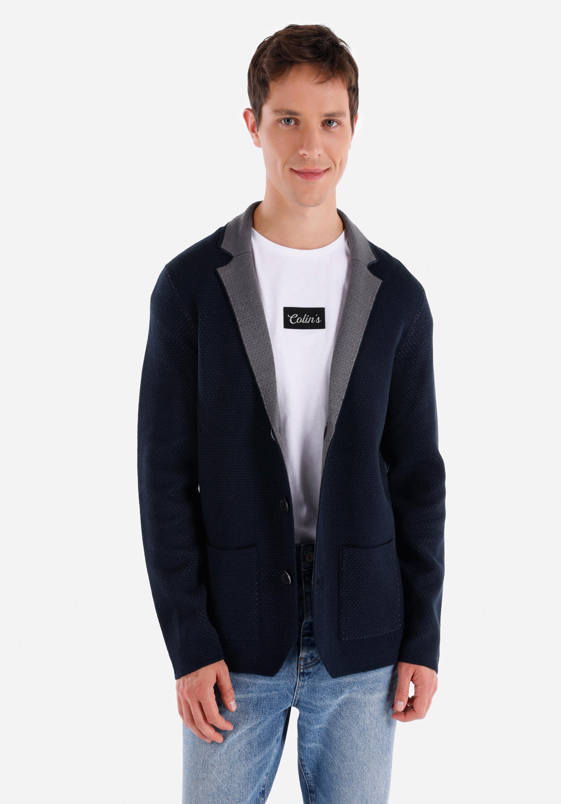 Показать информацию о Slim fit мужской кардиган темно-синего цвета