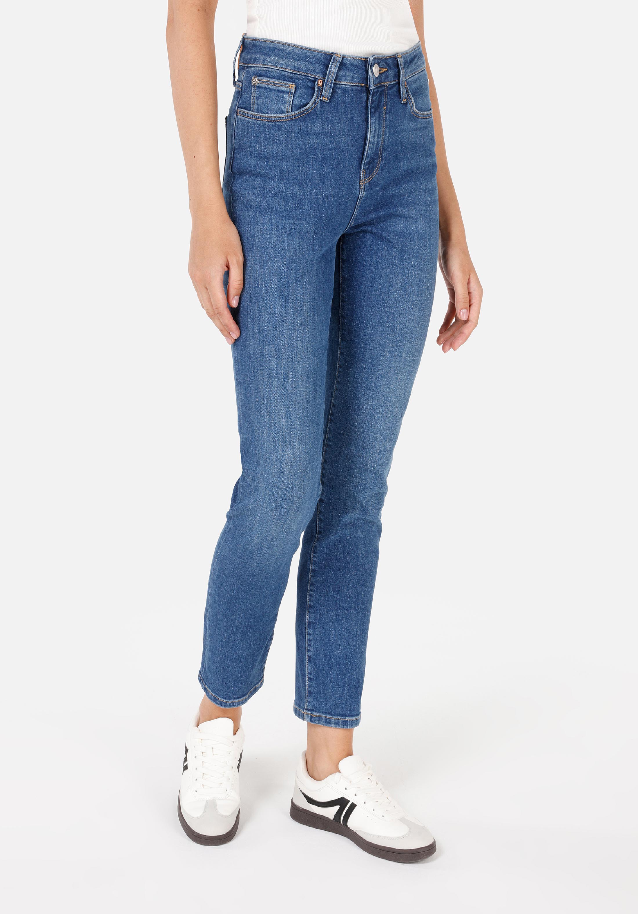 Показать информацию о Женские джинсы индиго slim fit прямые средняя посадка