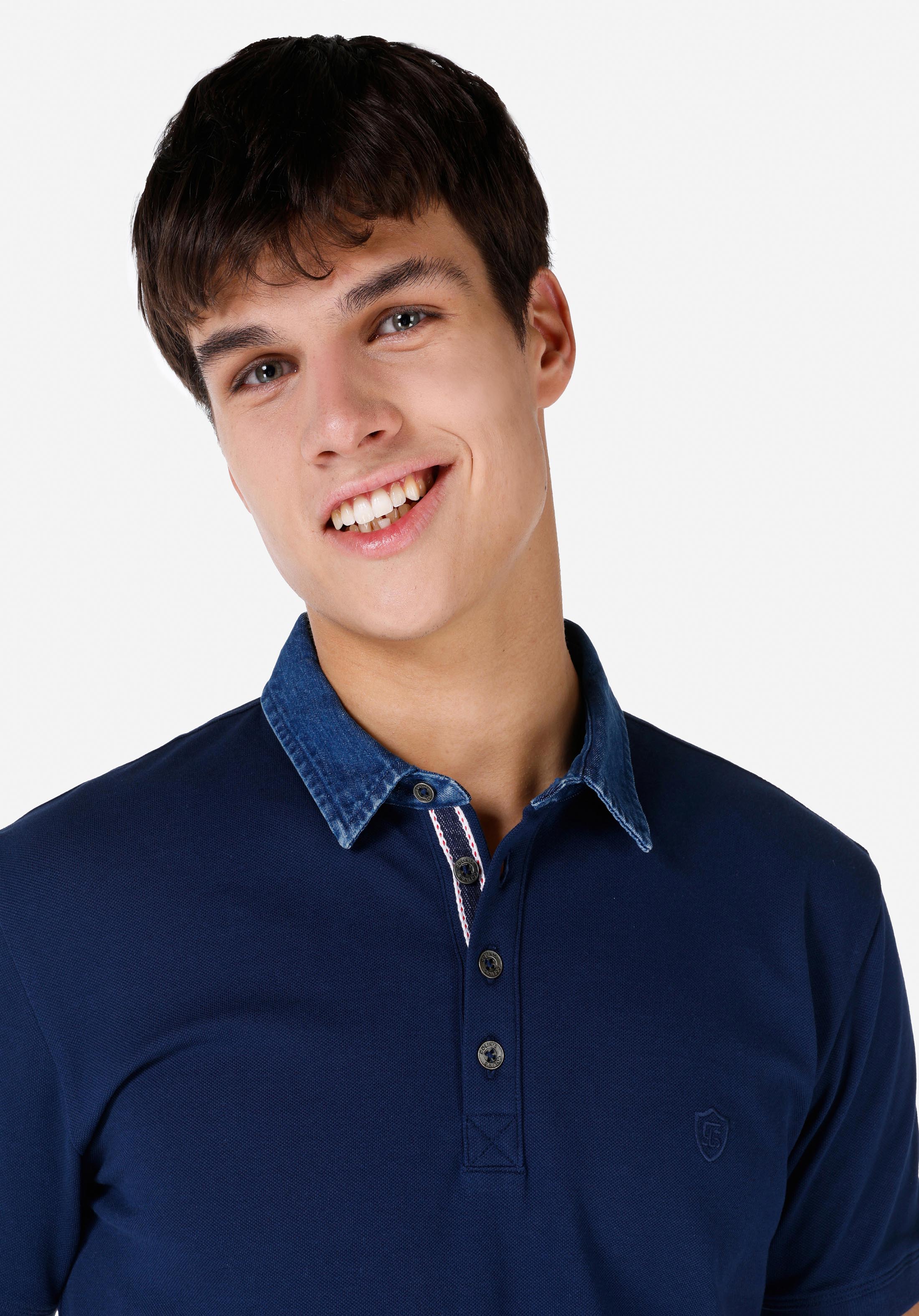 Показать информацию о Slim fit polo collar straight мужская темно-синяя футболка с коротким рукавом