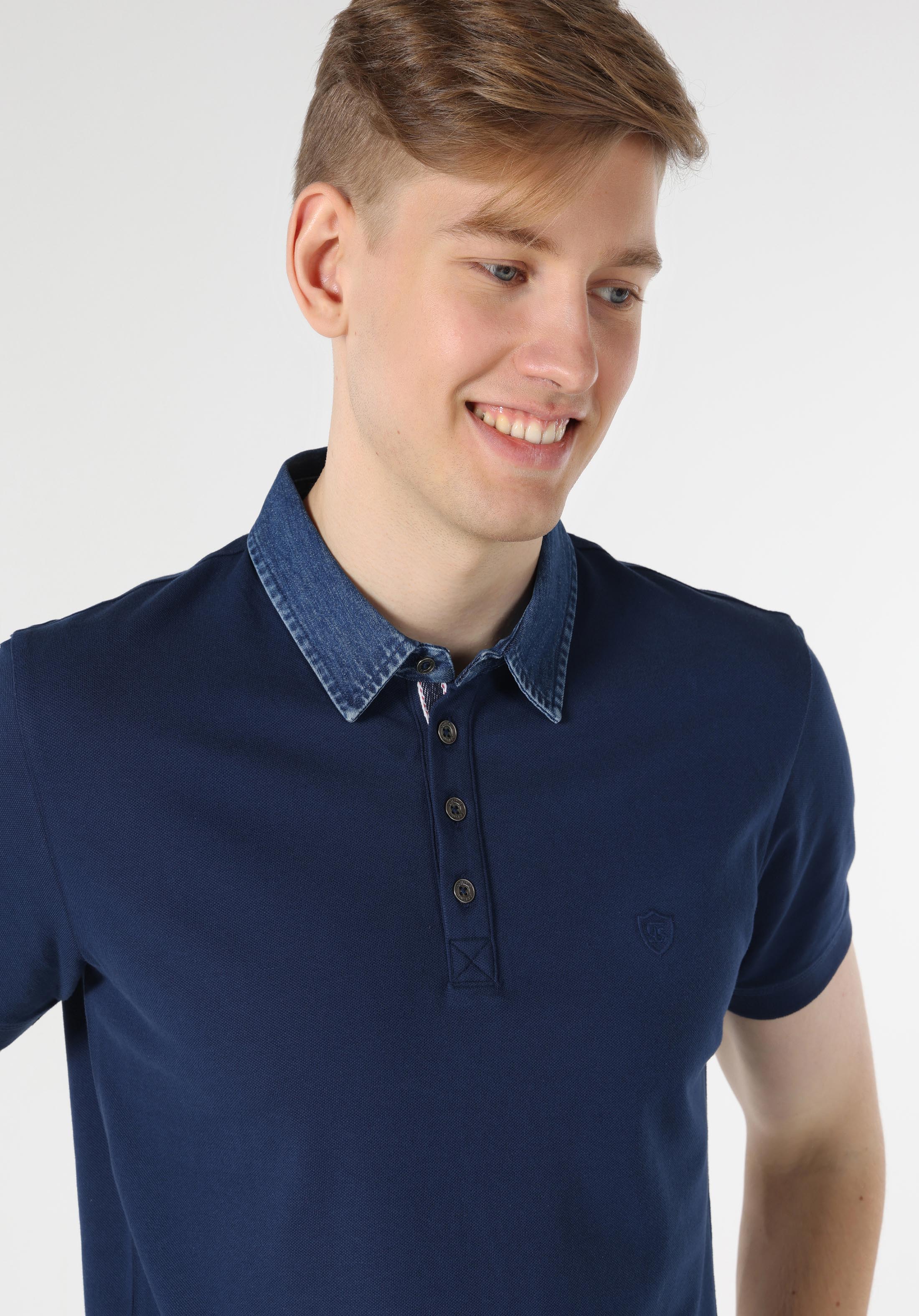 Показать информацию о Slim fit polo collar straight мужская темно-синяя футболка с коротким рукавом
