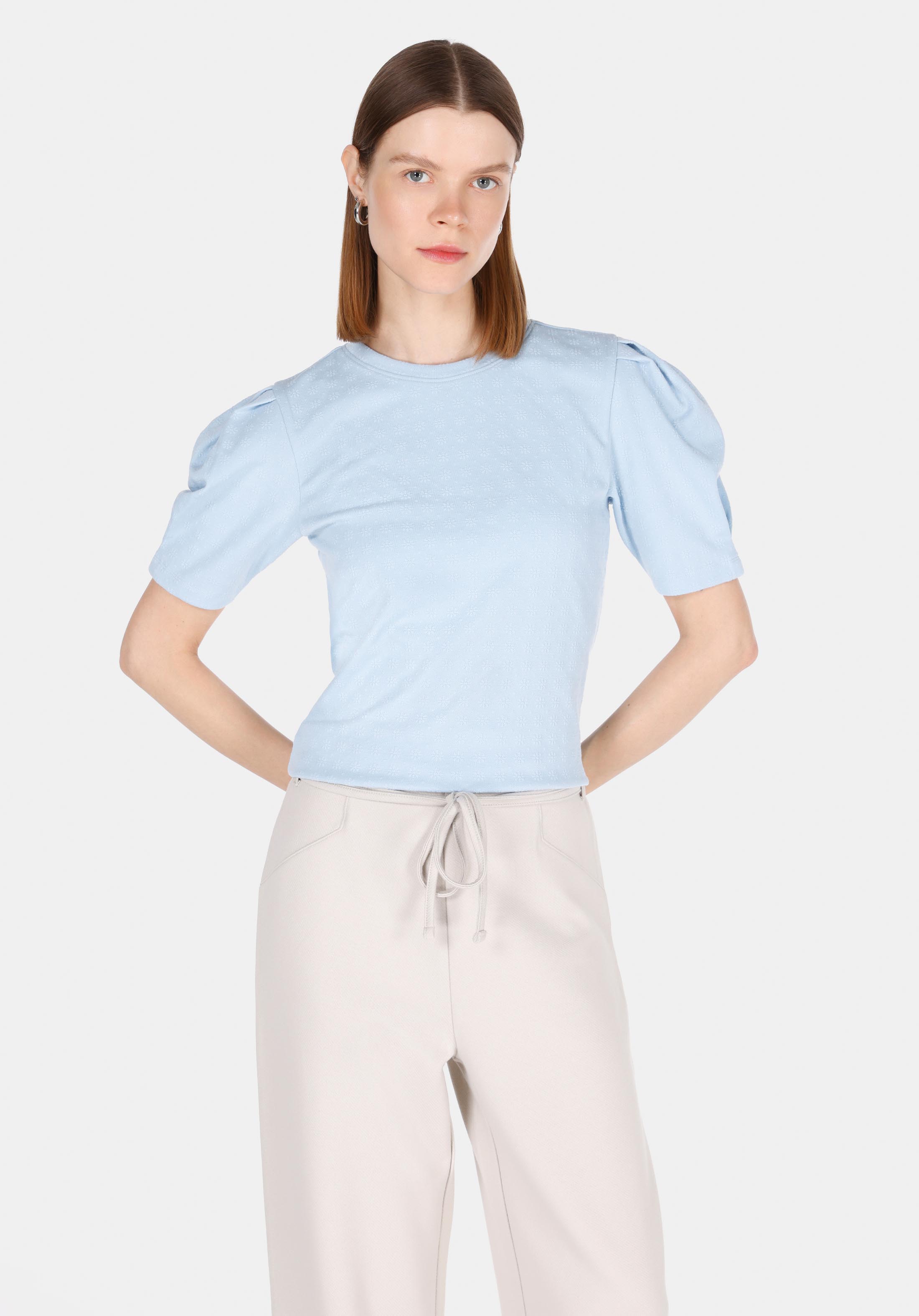 Показать информацию о Женская синяя футболка с коротким рукавом slim fit