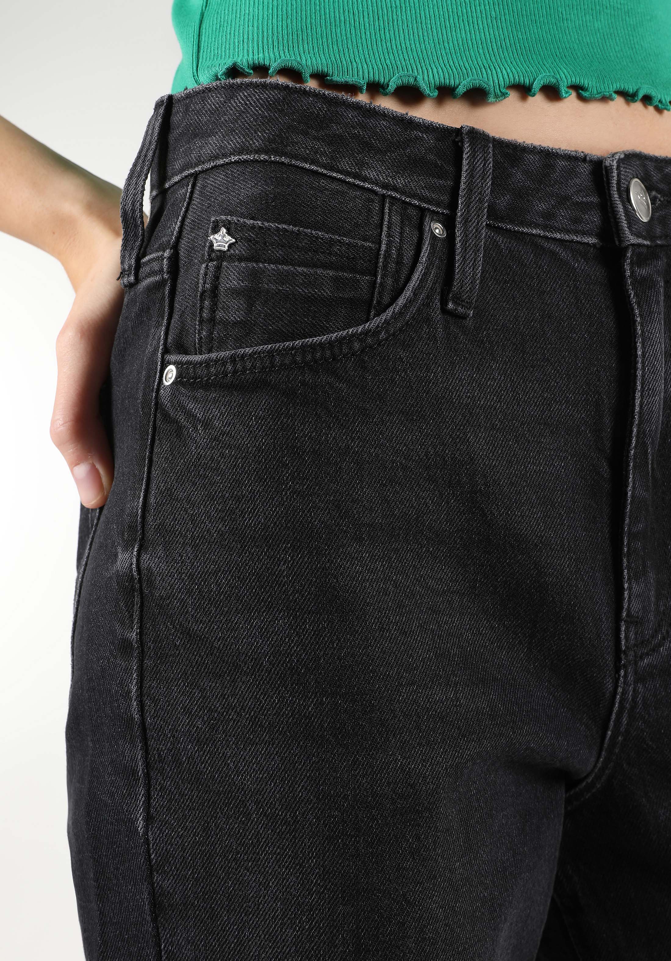 Показать информацию о Slim fit средняя талия женские черные джинсы зауженный штанин