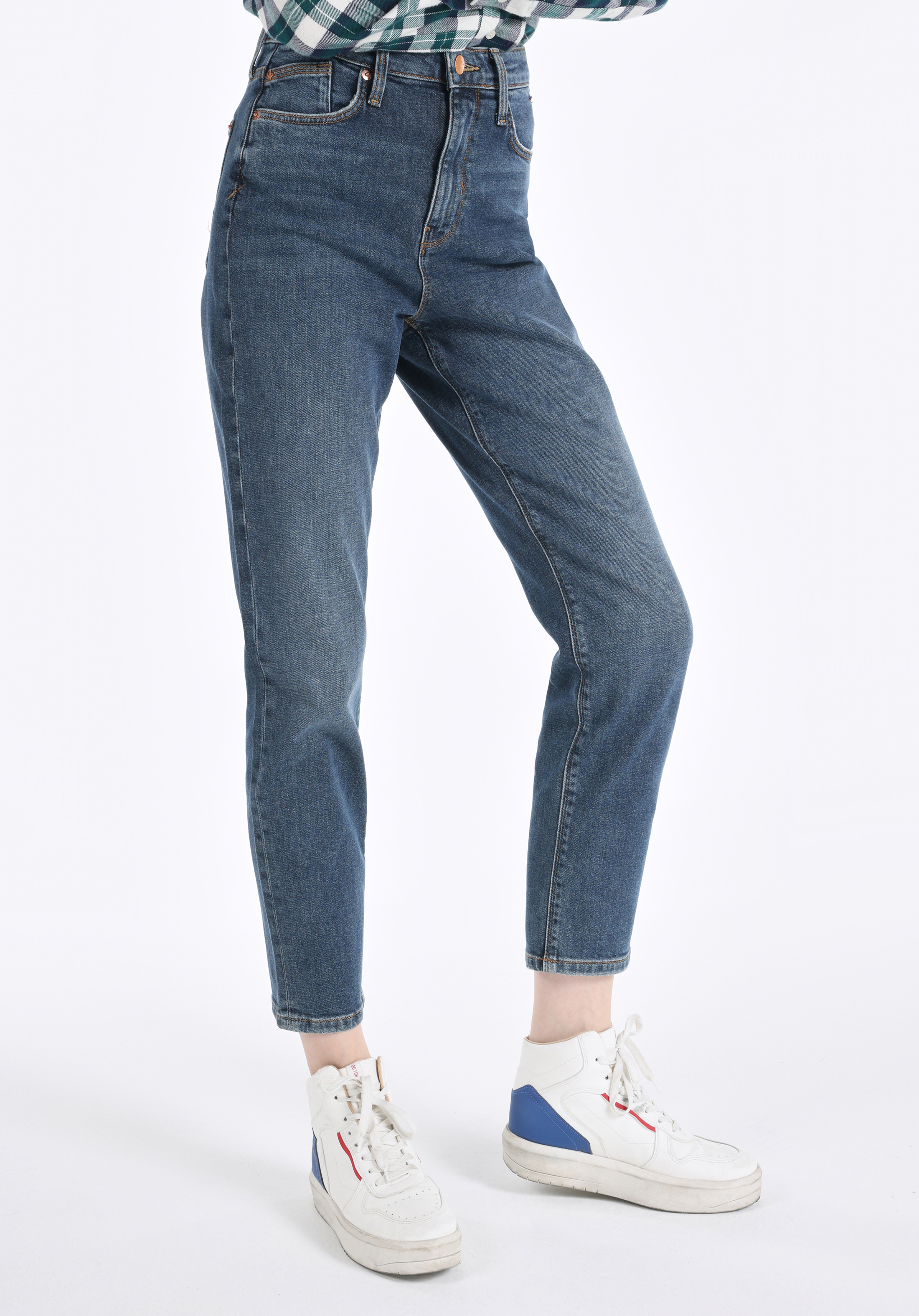 Показать информацию о Slim fit средняя талия узкие женские джинсы цвета индиго