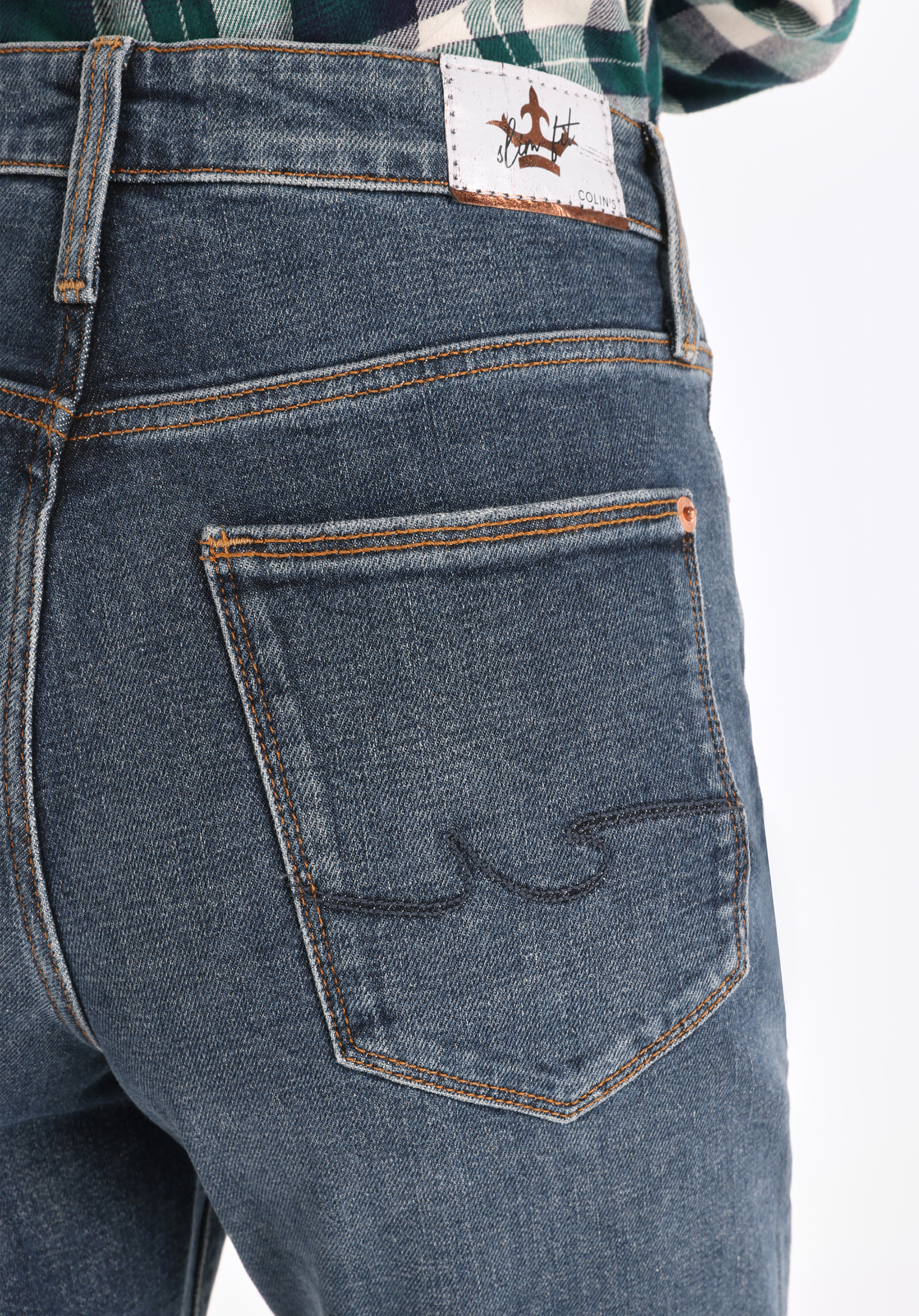 Показать информацию о Slim fit средняя талия узкие женские джинсы цвета индиго