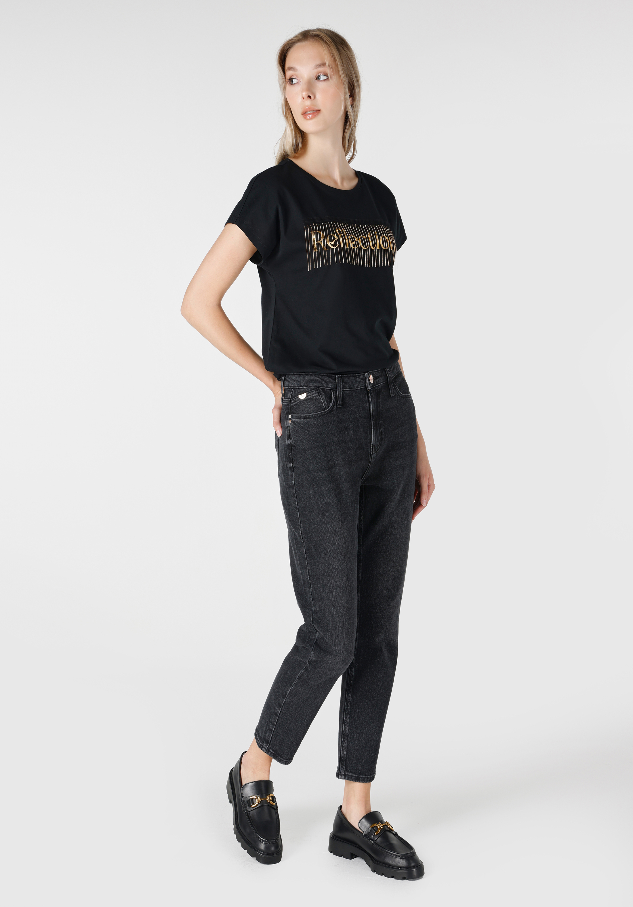 Показать информацию о Mom fit поднимающаяся талия уменьшающиеся ноги женские джинсы цвета индиго