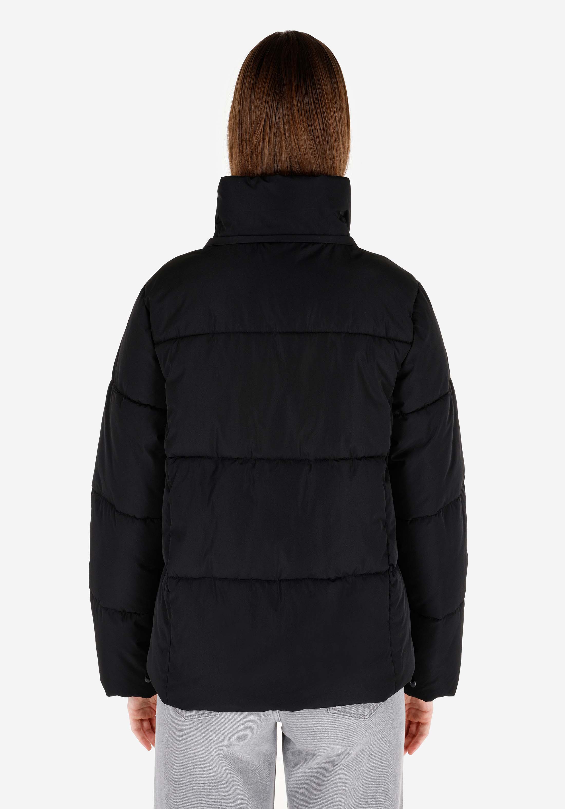 Показать информацию о Женское чёрное пальто с капюшоном на молнии