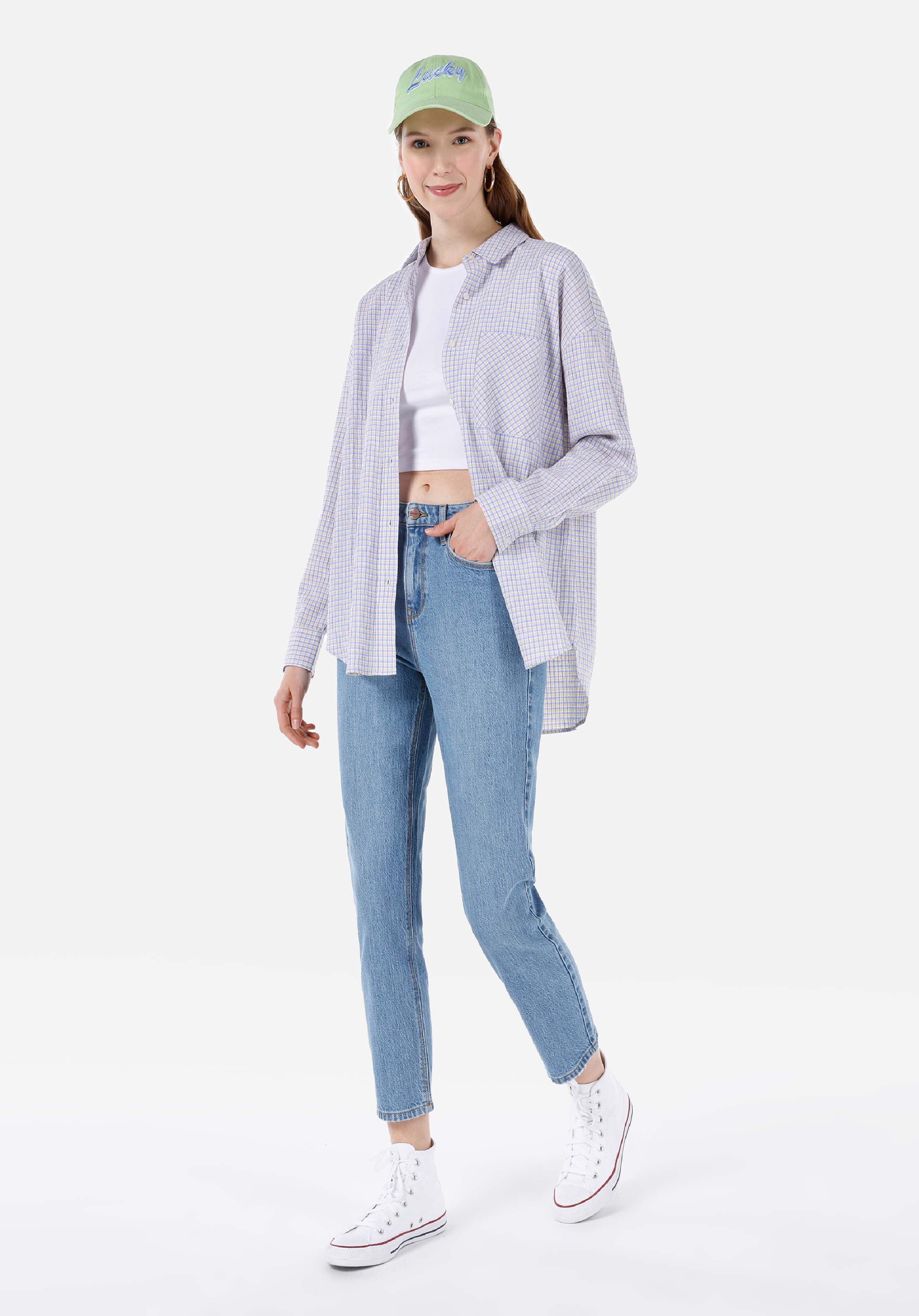 Показать информацию о Mom fit поднимающаяся талия уменьшающиеся ноги женские джинсы цвета индиго