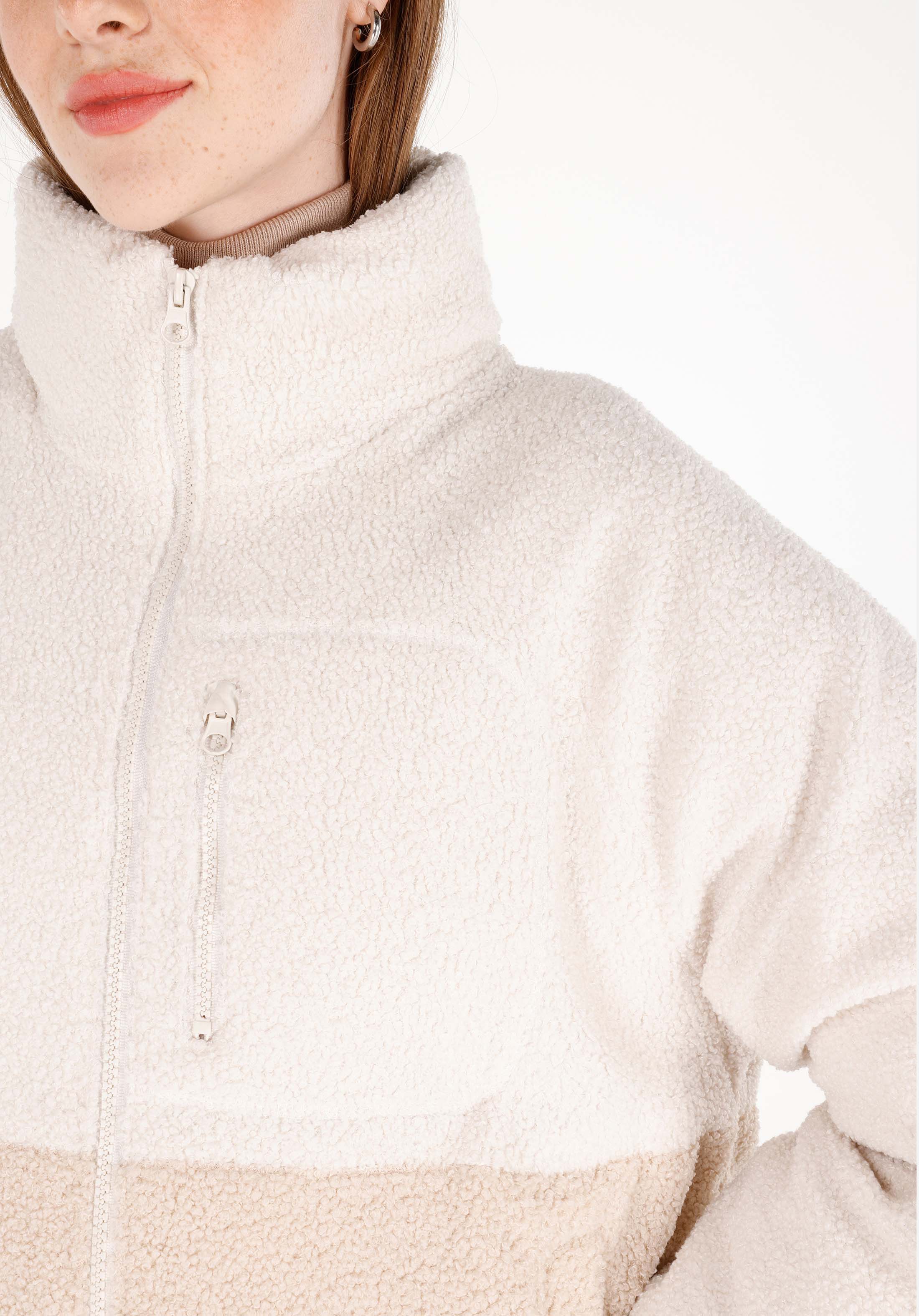 Показать информацию о Женское экрю пальто прямого кроя с воротником стойкой