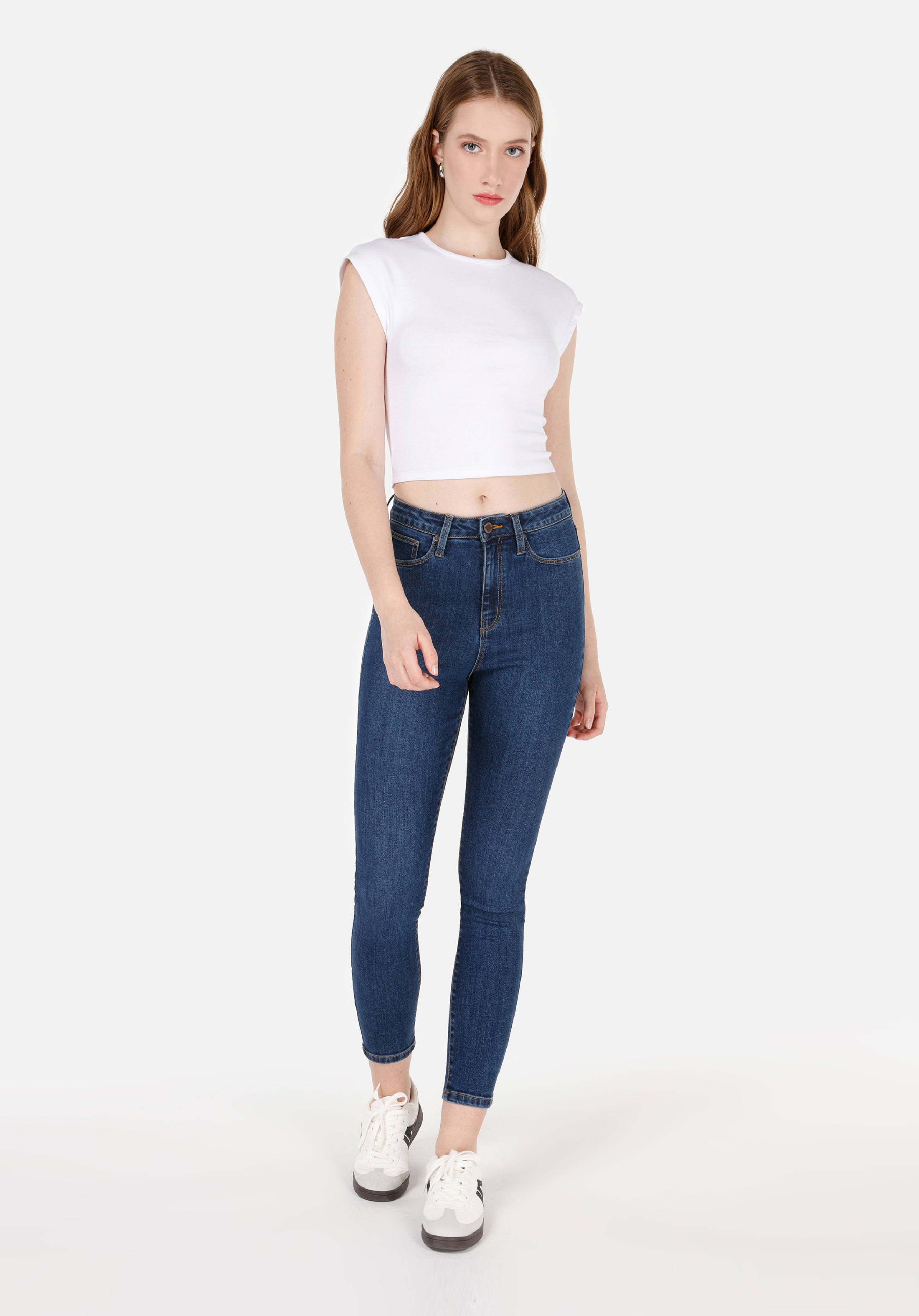 Показать информацию о Женские джинсы индиго skinny fit высокая посадка