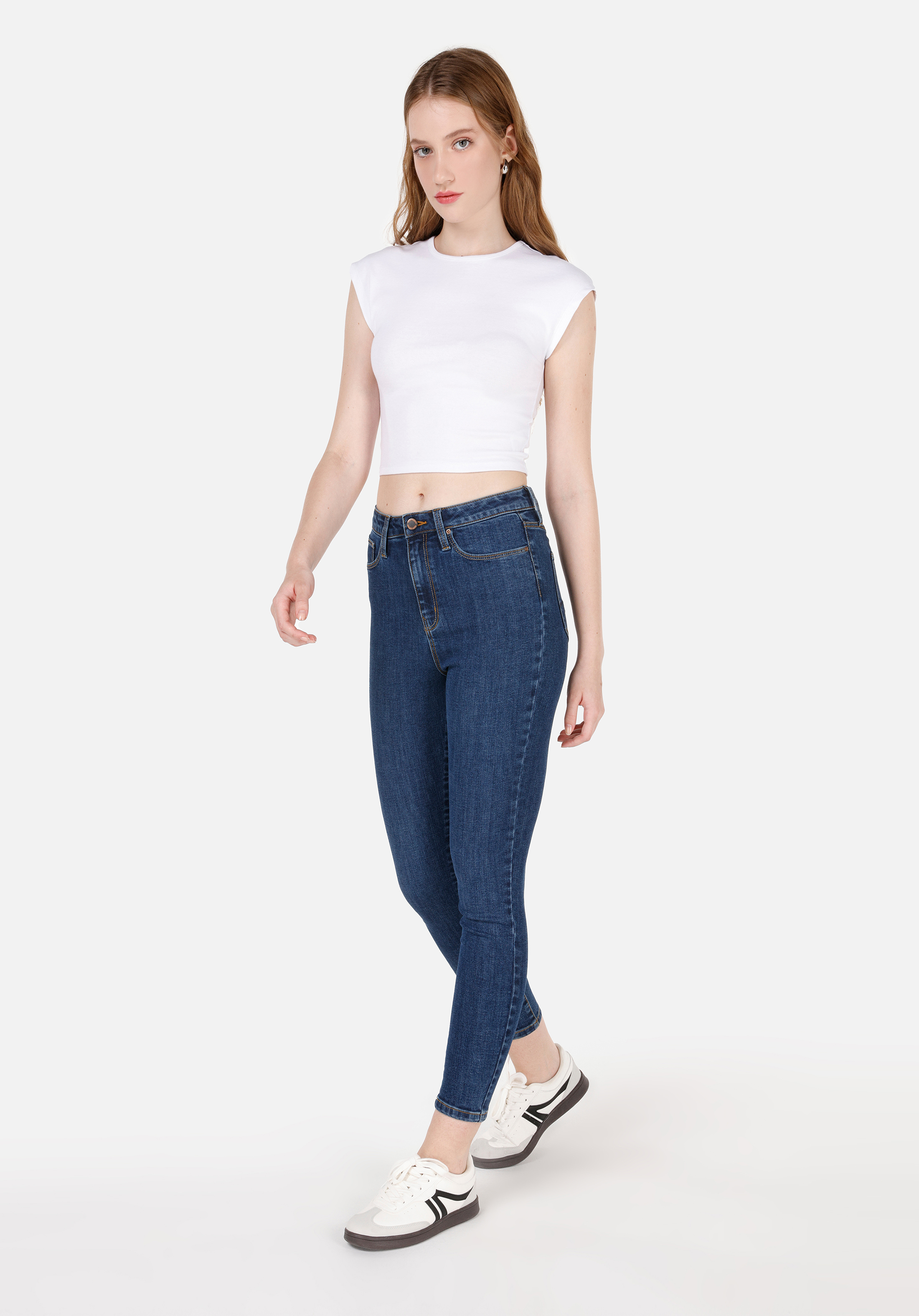 Показать информацию о Женские джинсы индиго skinny fit высокая посадка