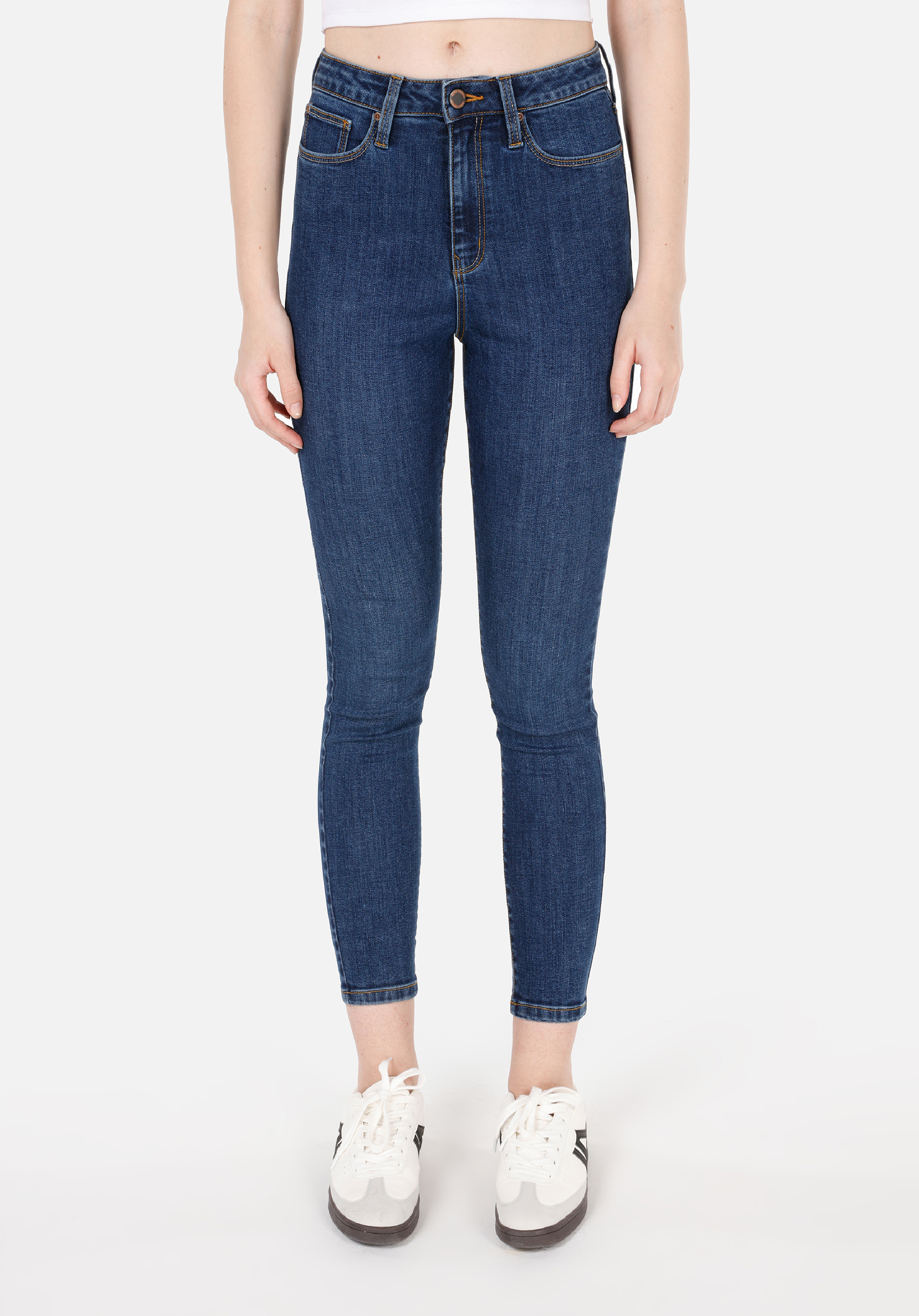 Показать информацию о Женские джинсы индиго skinny fit высокая посадка