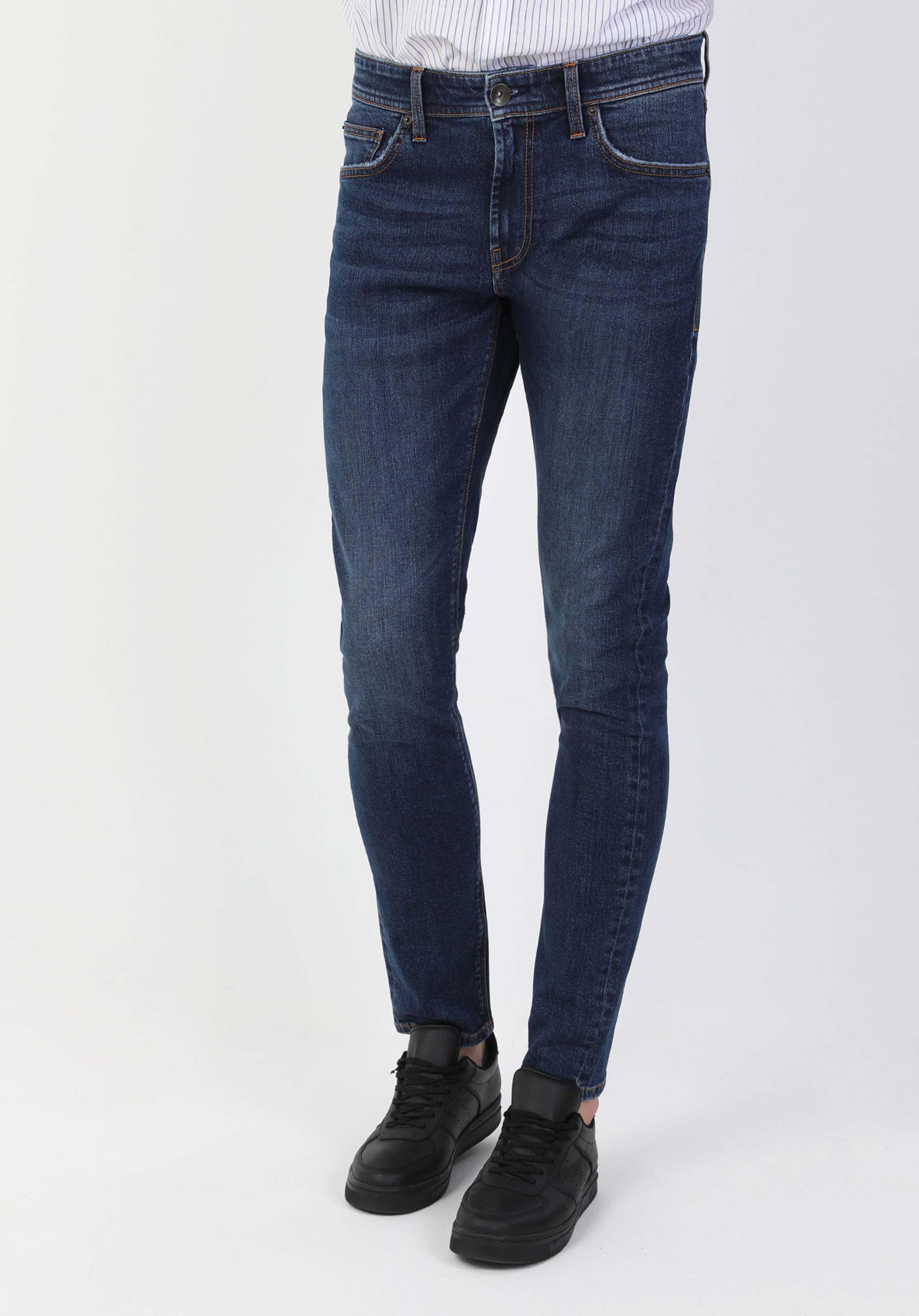 Показать информацию о Мужские джинсы индиго slim fit низкая посадка