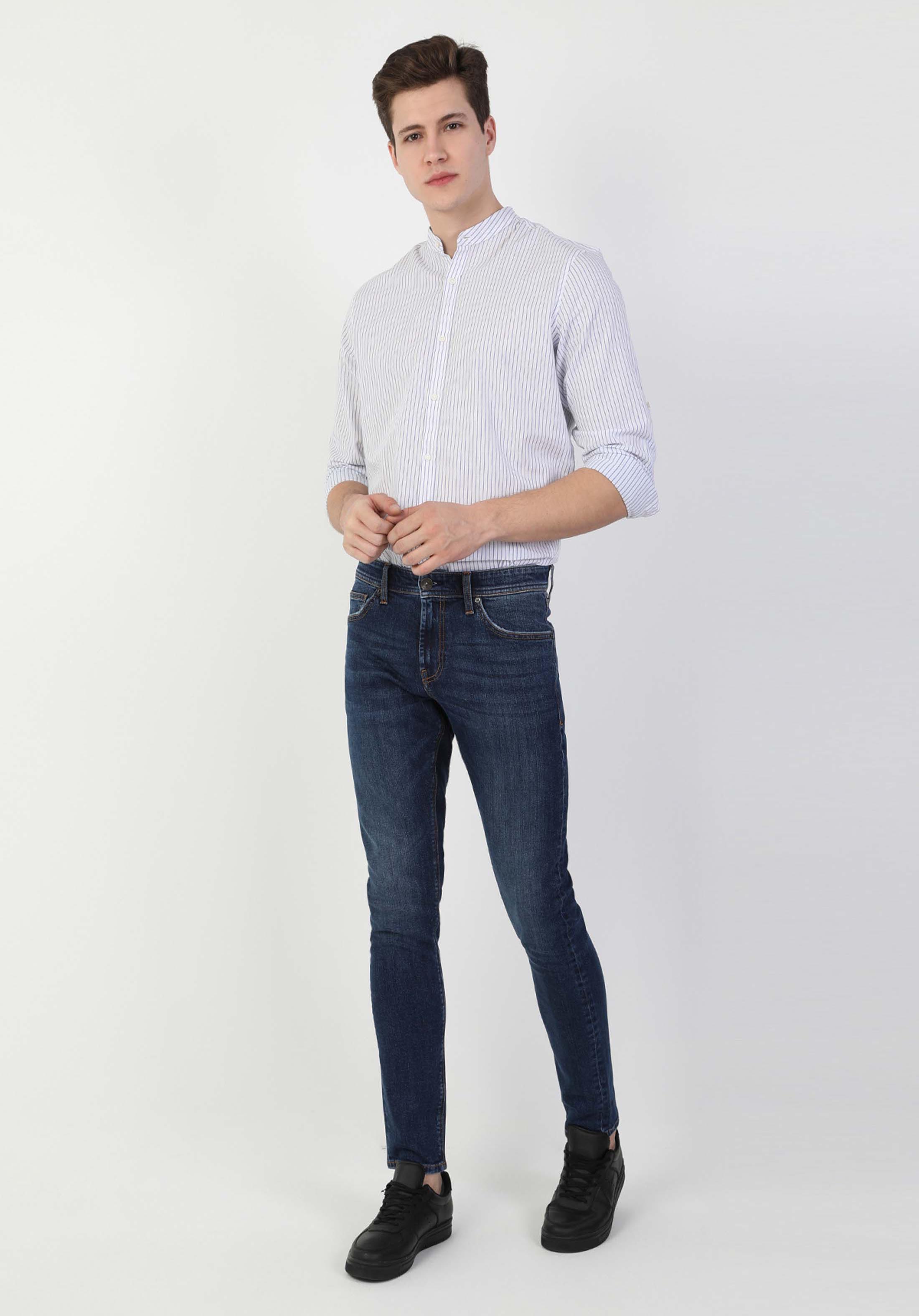 Показать информацию о Мужские джинсы индиго slim fit низкая посадка