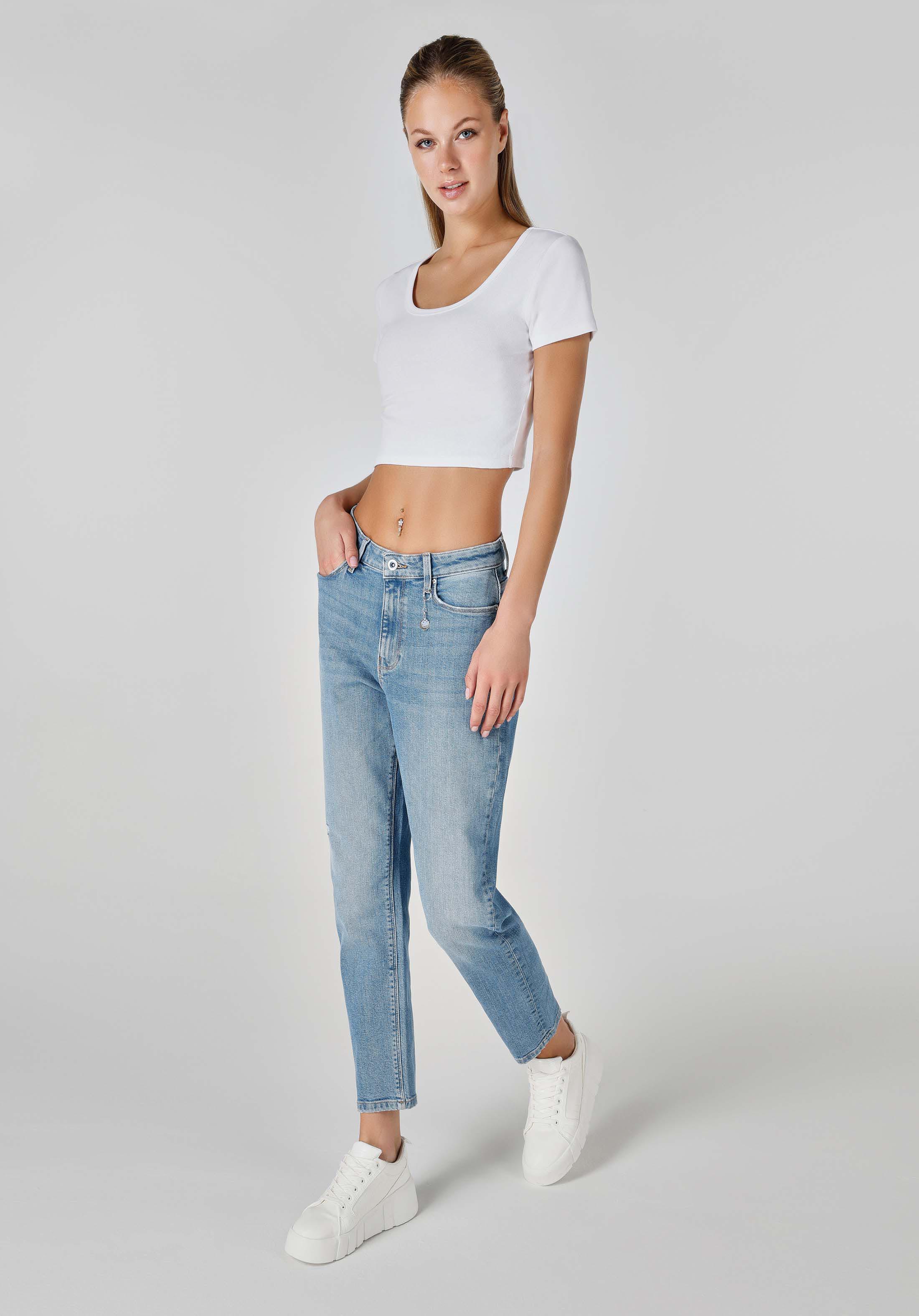 Показать информацию о Женские индиго джинсы mom fit высокая посадка