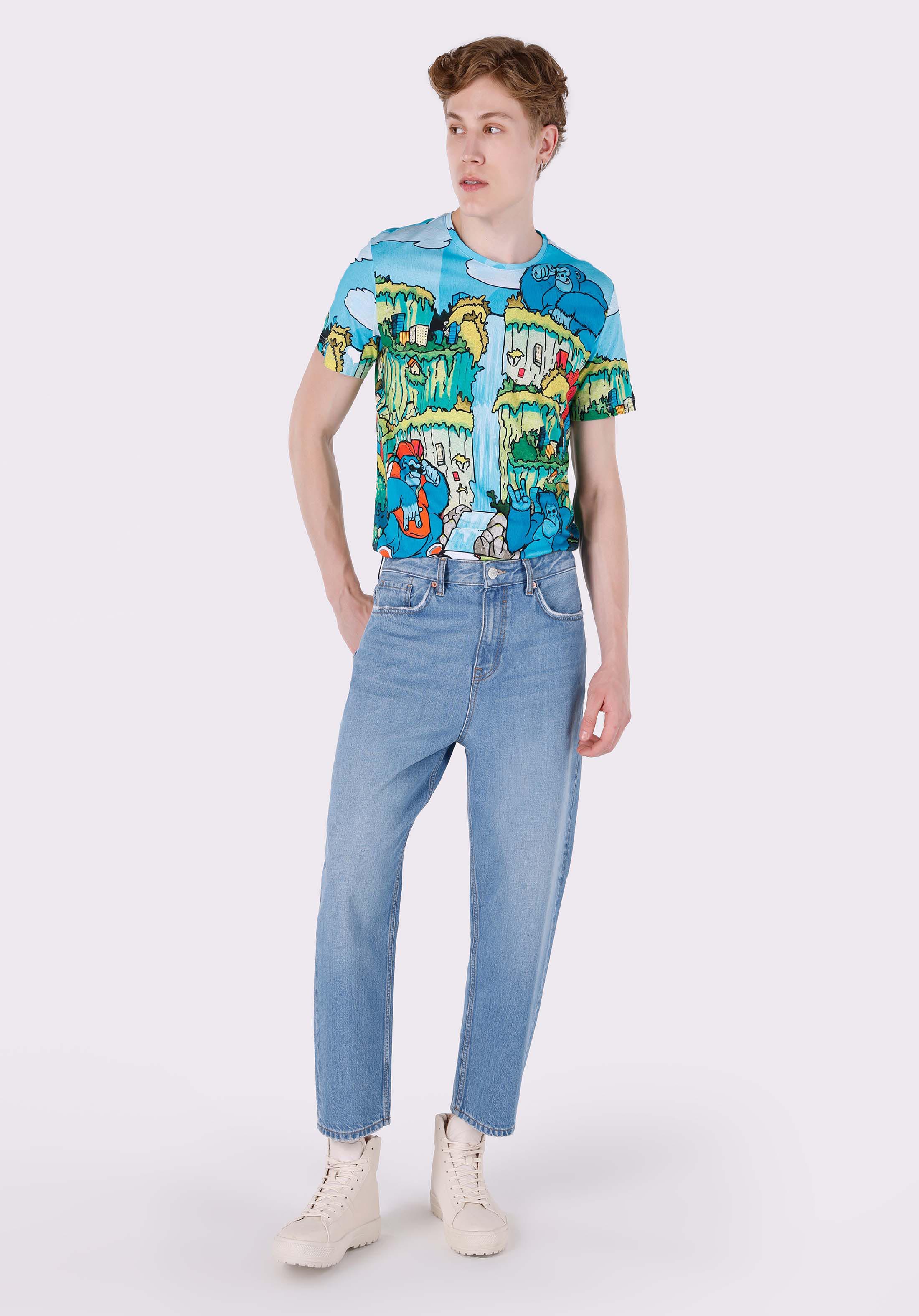 Показать информацию о Мужские джинсы loose relaxed fit с заниженной посадкой, укороченные