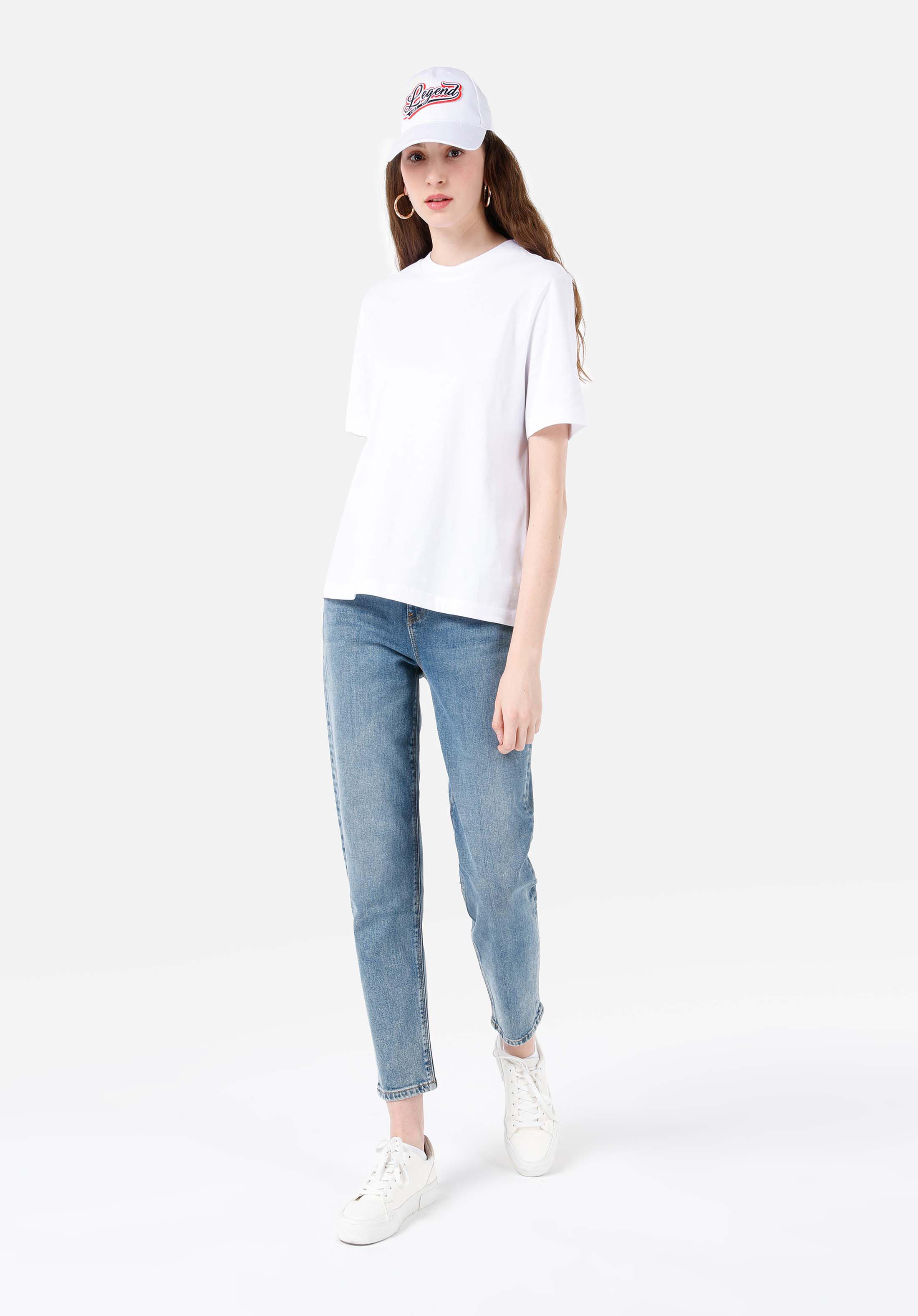 Показать информацию о Mom fit поднимающаяся талия уменьшающиеся ноги женские джинсы цвета индиго