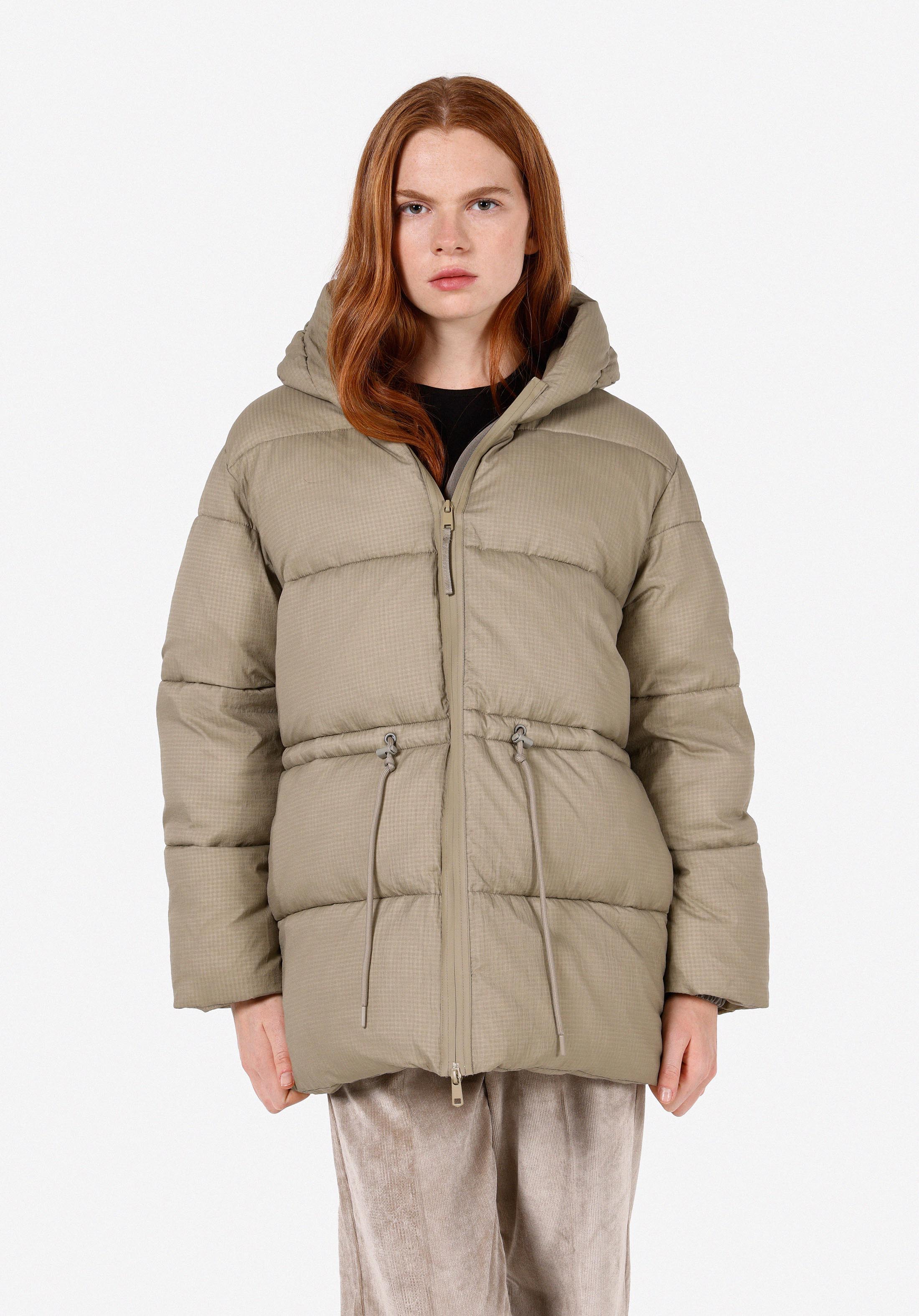 Показать информацию о Женское зеленое пальто с капюшоном прямого кроя