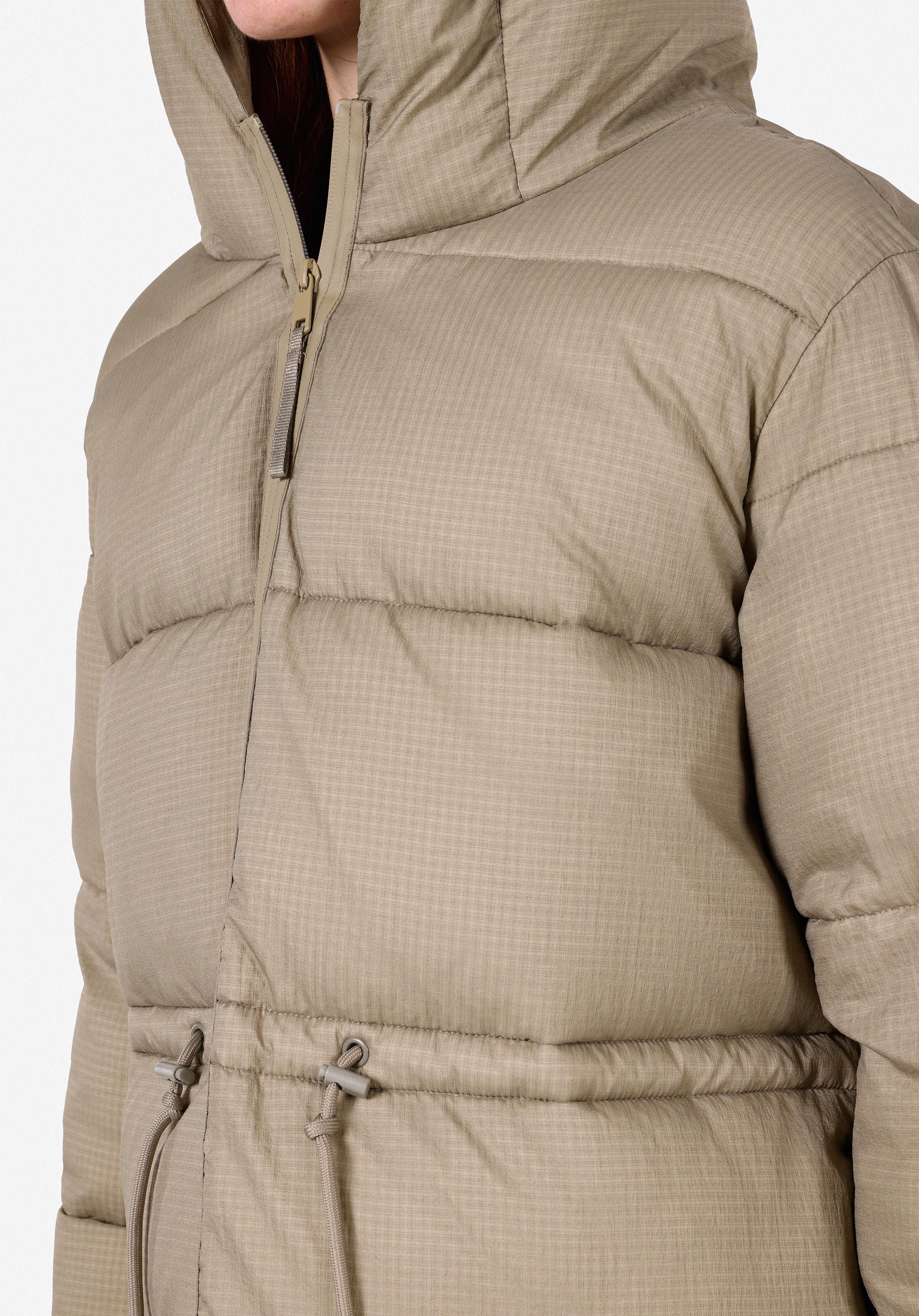 Показать информацию о Женское зеленое пальто с капюшоном прямого кроя