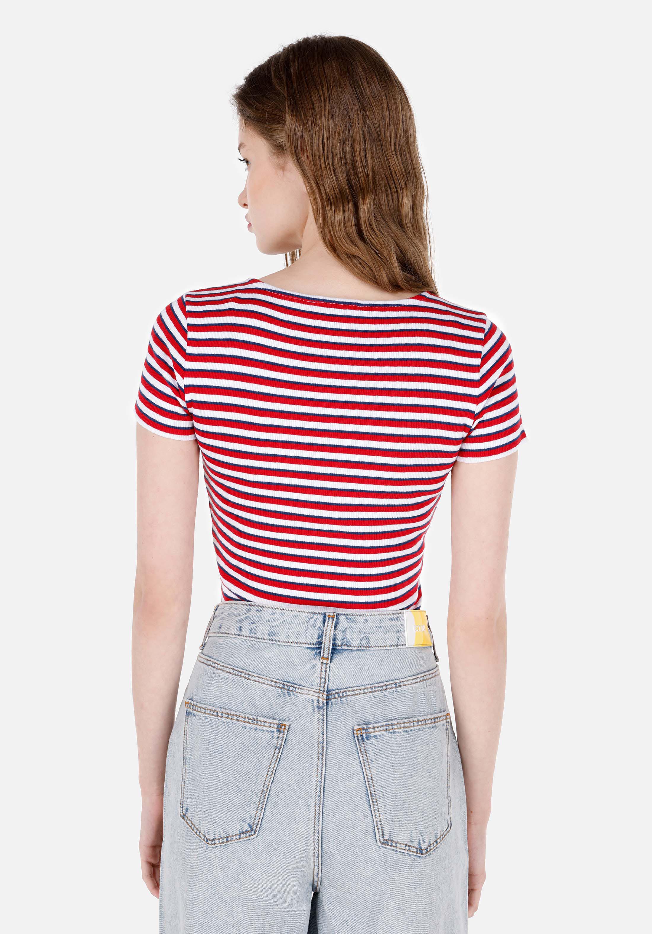 Показать информацию о Slim fit глубокий круглый вырез женская красная футболка с коротким рукавом