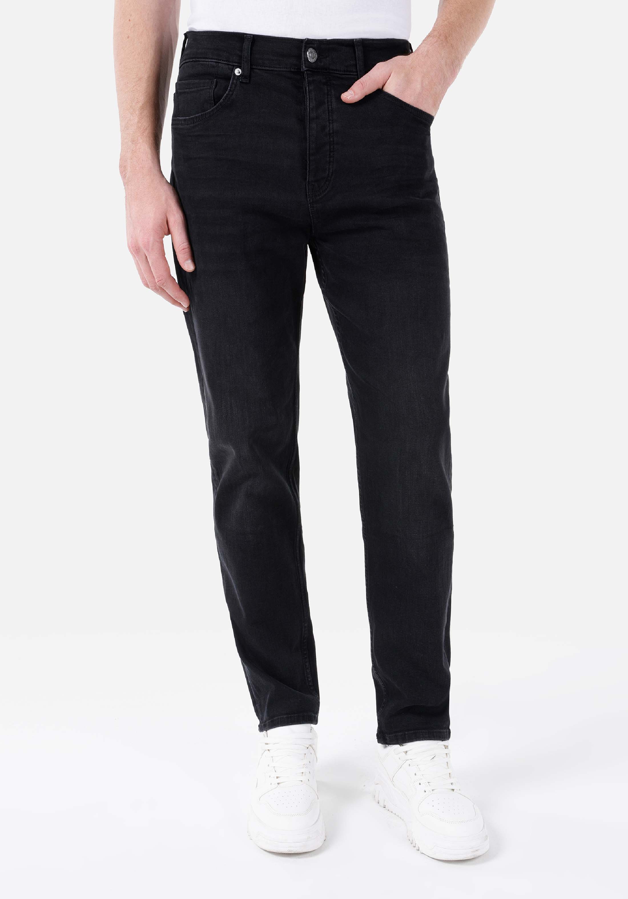 Показать информацию о Мужские черные джинсы loose straight fit, средняя посадка, прямой крой