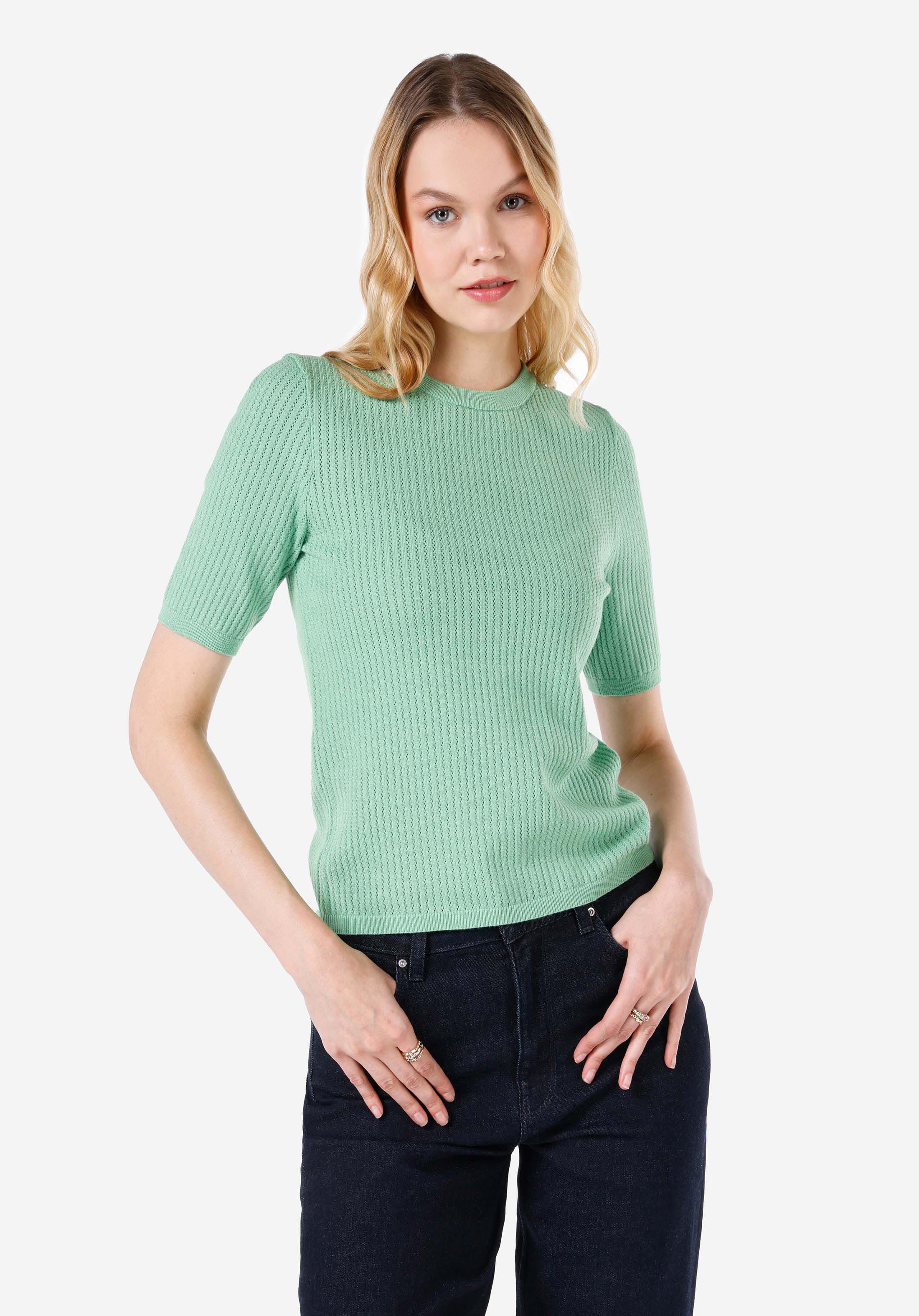 Показать информацию о Slim fit женский зеленый свитер с круглым вырезом и короткими рукавами