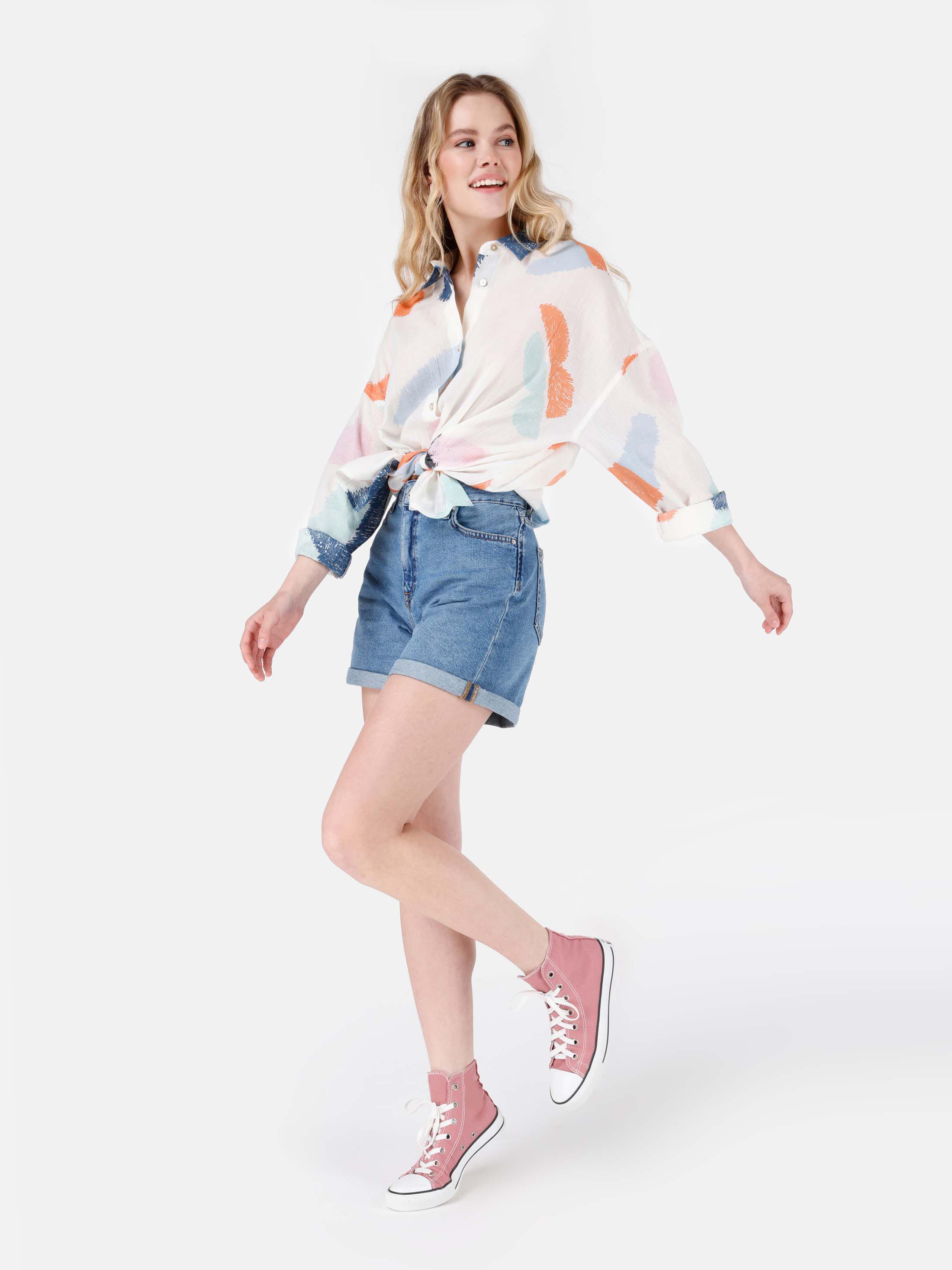 Показать информацию о Mom fit женские джинсовые шорты цвета индиго с высокой талией