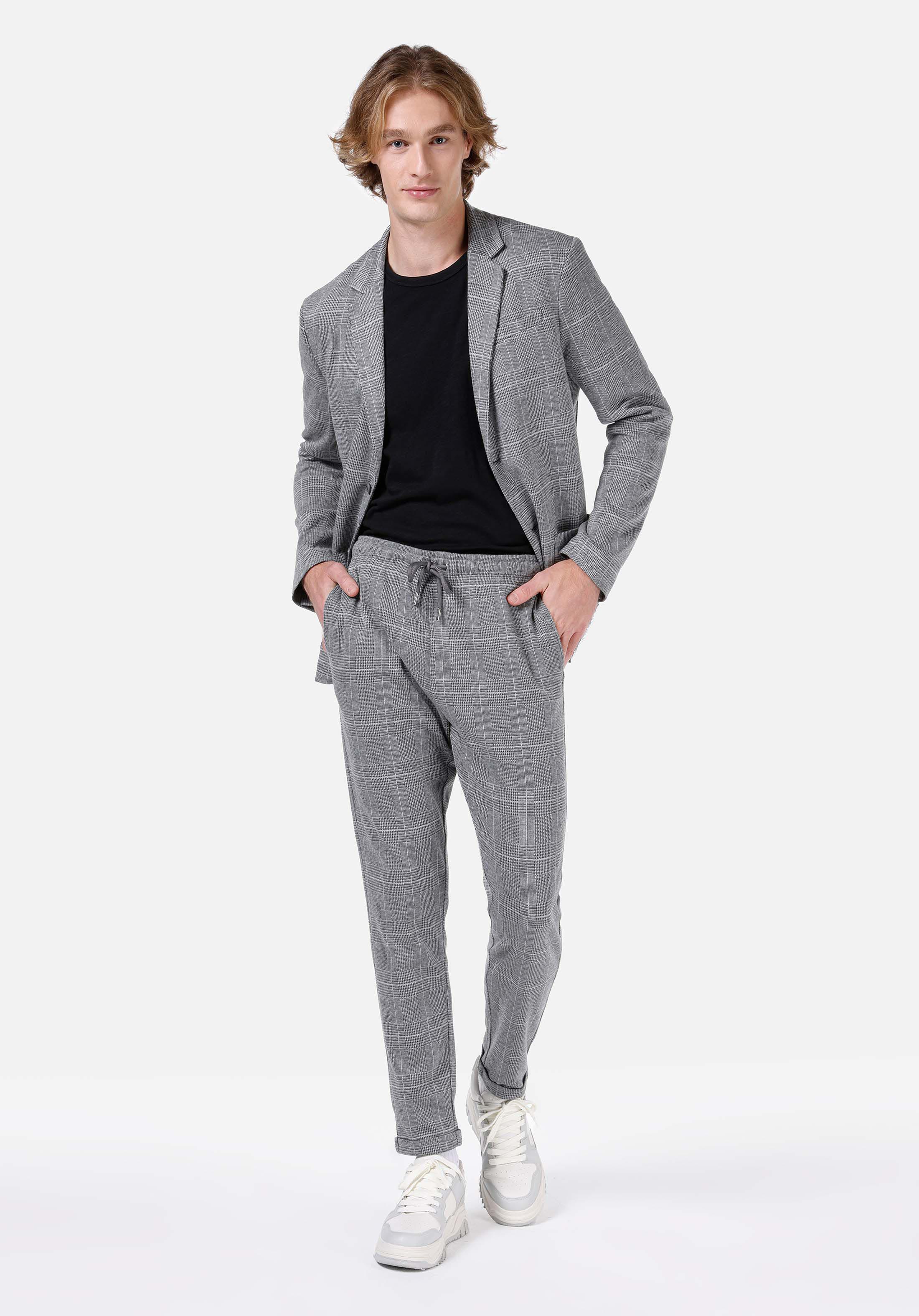 Показать информацию о Мужские серые спортивные штаны в клетку slim fit средняя посадка