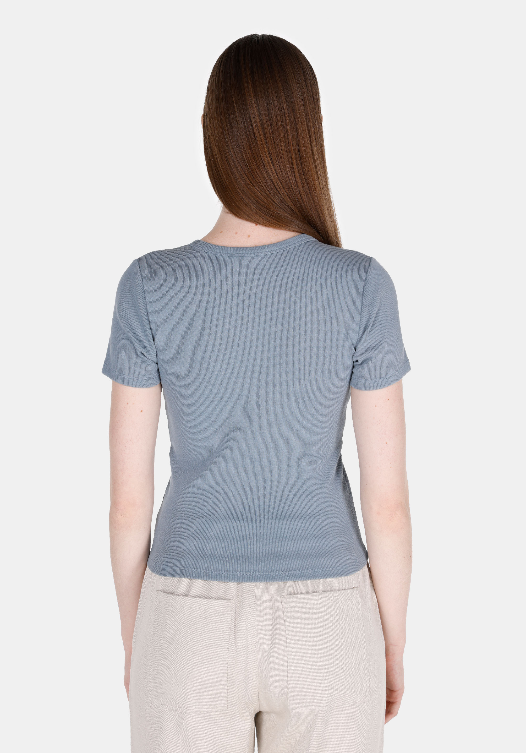 Показать информацию о Slim fit круглый воротник прямая женская синяя футболка с коротким рукавом