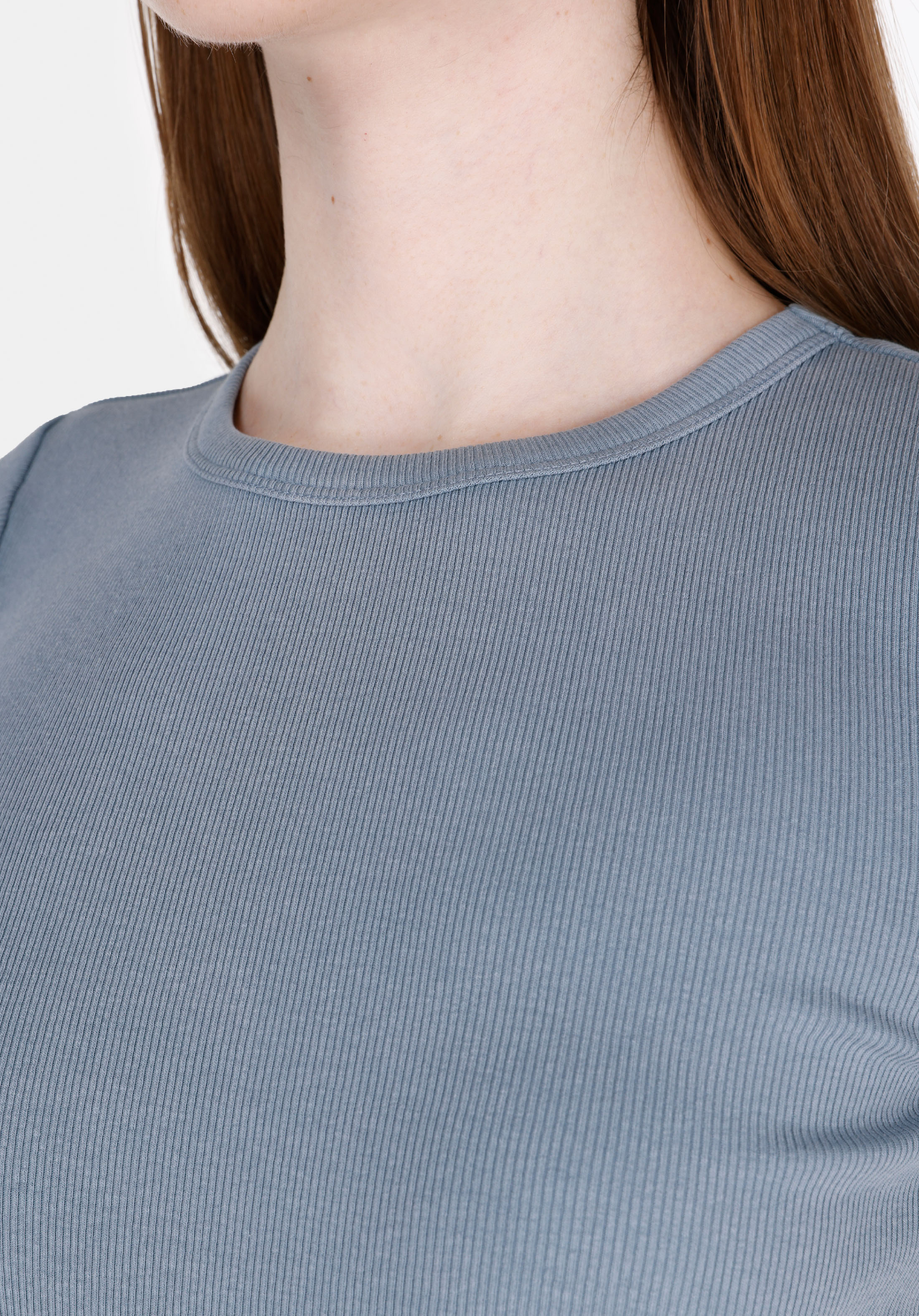 Показать информацию о Slim fit круглый воротник прямая женская синяя футболка с коротким рукавом