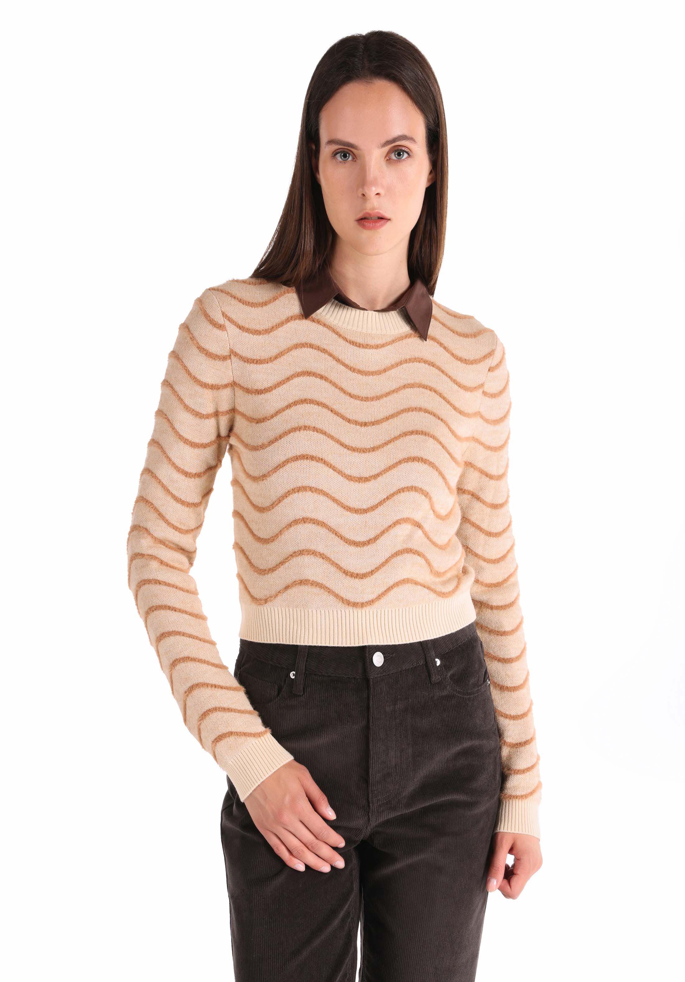 Показать информацию о Slim fit женский женский бежевый свитер с круглым вырезом и круглым вырезом