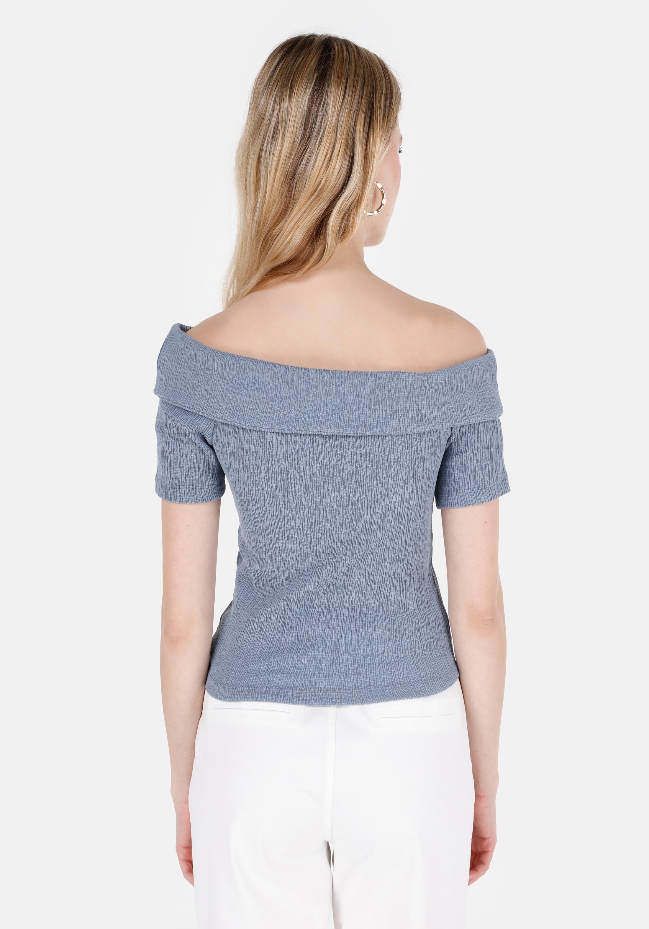 Показать информацию о Slim fit лодочка воротник прямая женская синяя футболка с рукавом 3/4