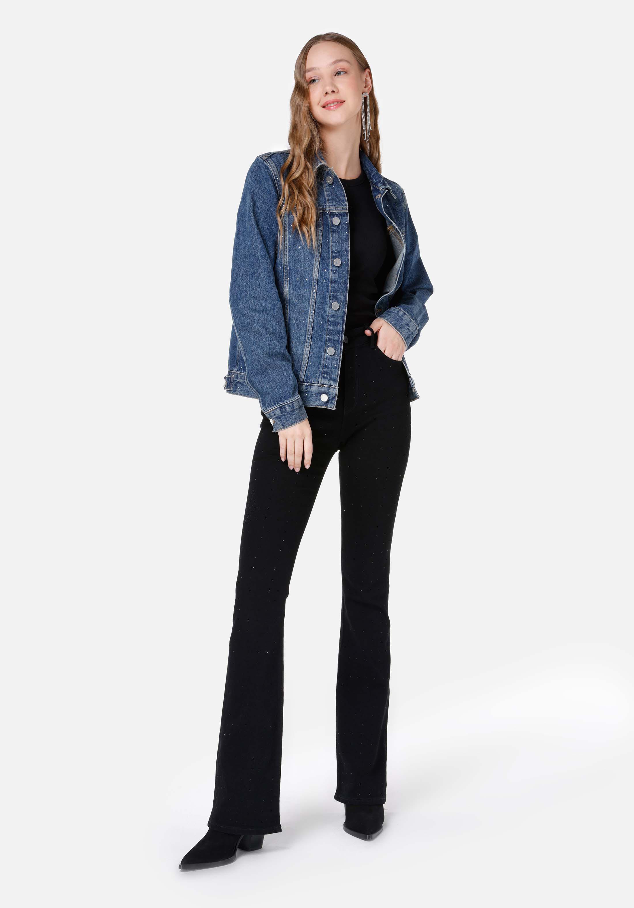 Показать информацию о Slim fit средний пояс женские черные джинсы