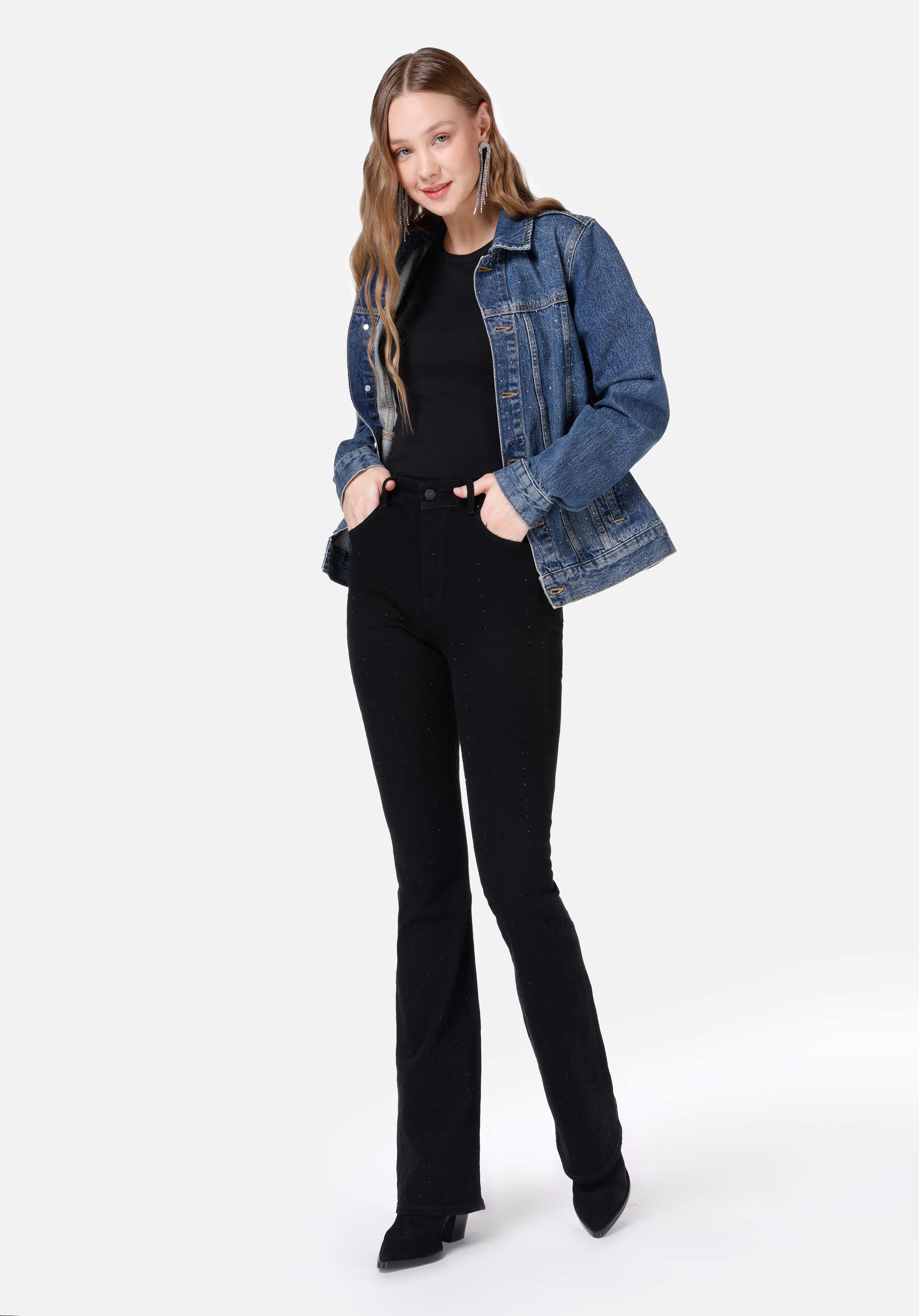 Показать информацию о Slim fit средний пояс женские черные джинсы