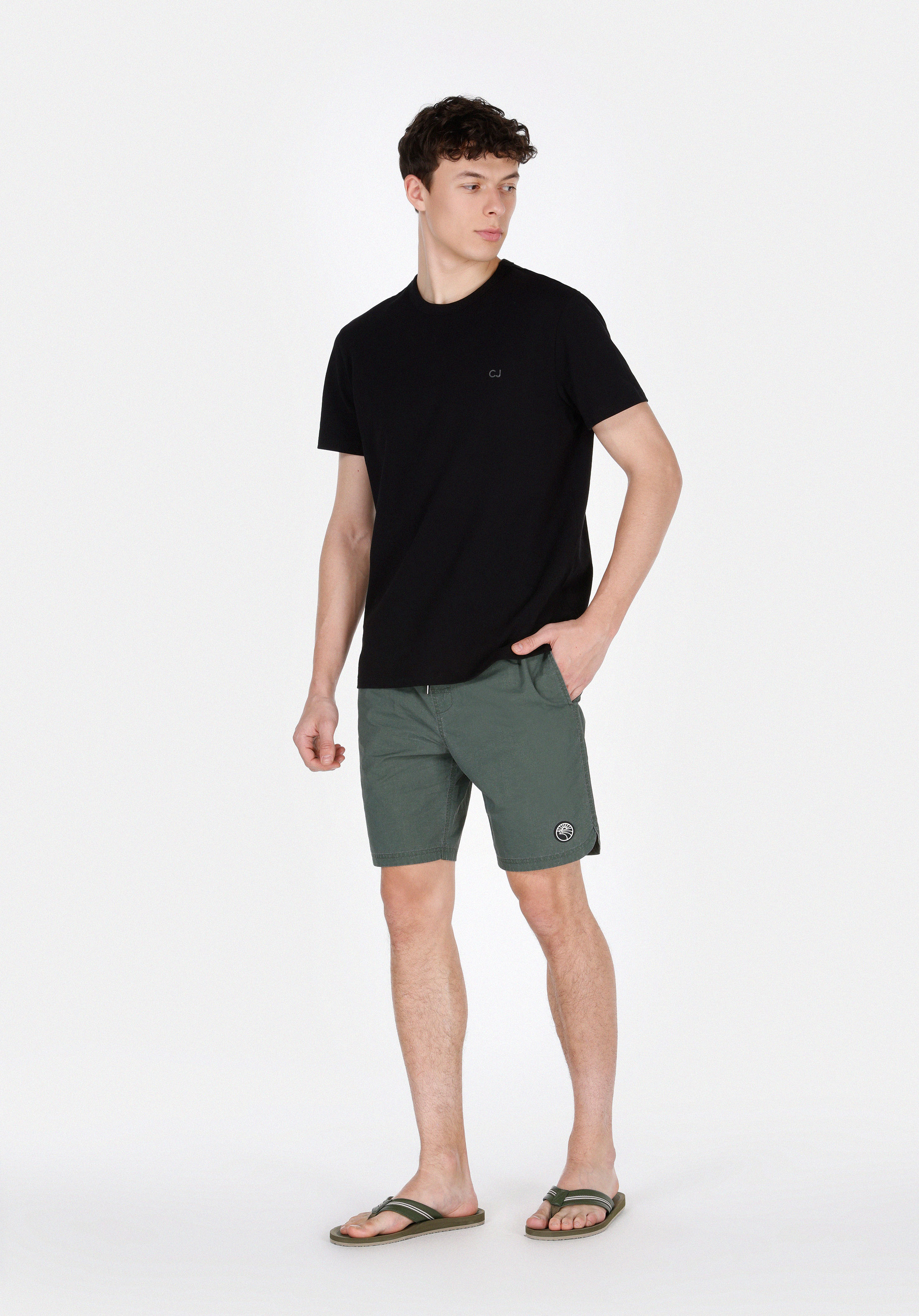 Показать информацию о Slim fit прямые мужские зеленые плавательные шорты