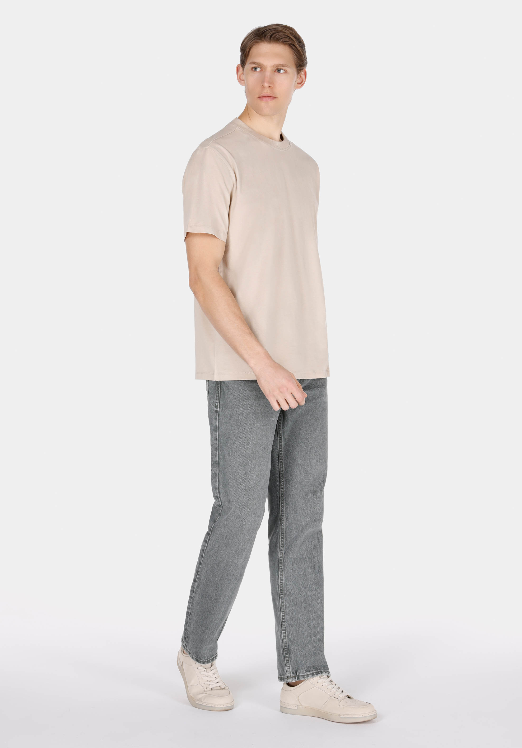 Показать информацию о Comfort fit круглая горловина прямая мужская футболка камень с коротким рукавом