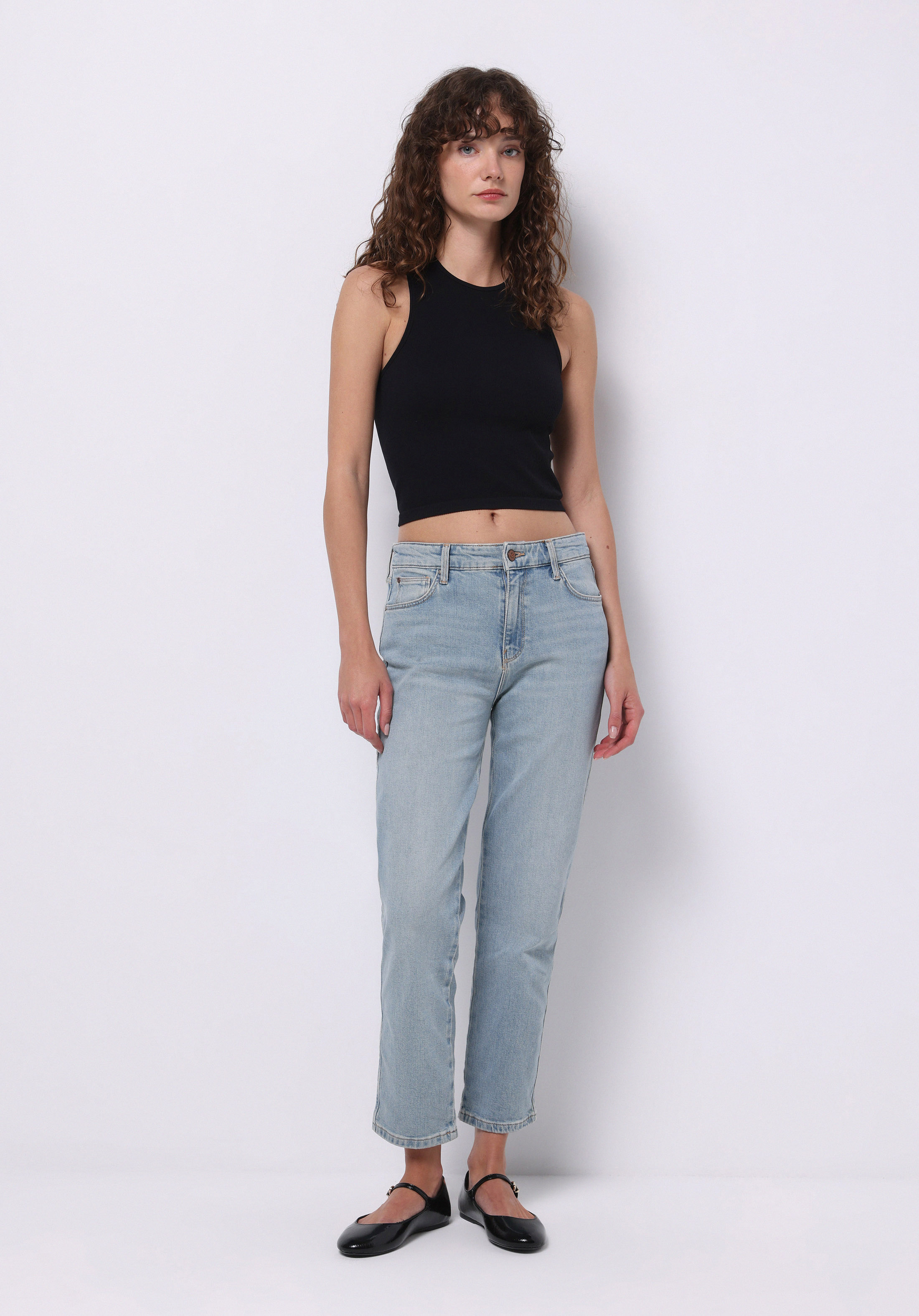 Показать информацию о Slim fit средняя талия сигарета штанины женские джинсы индиго